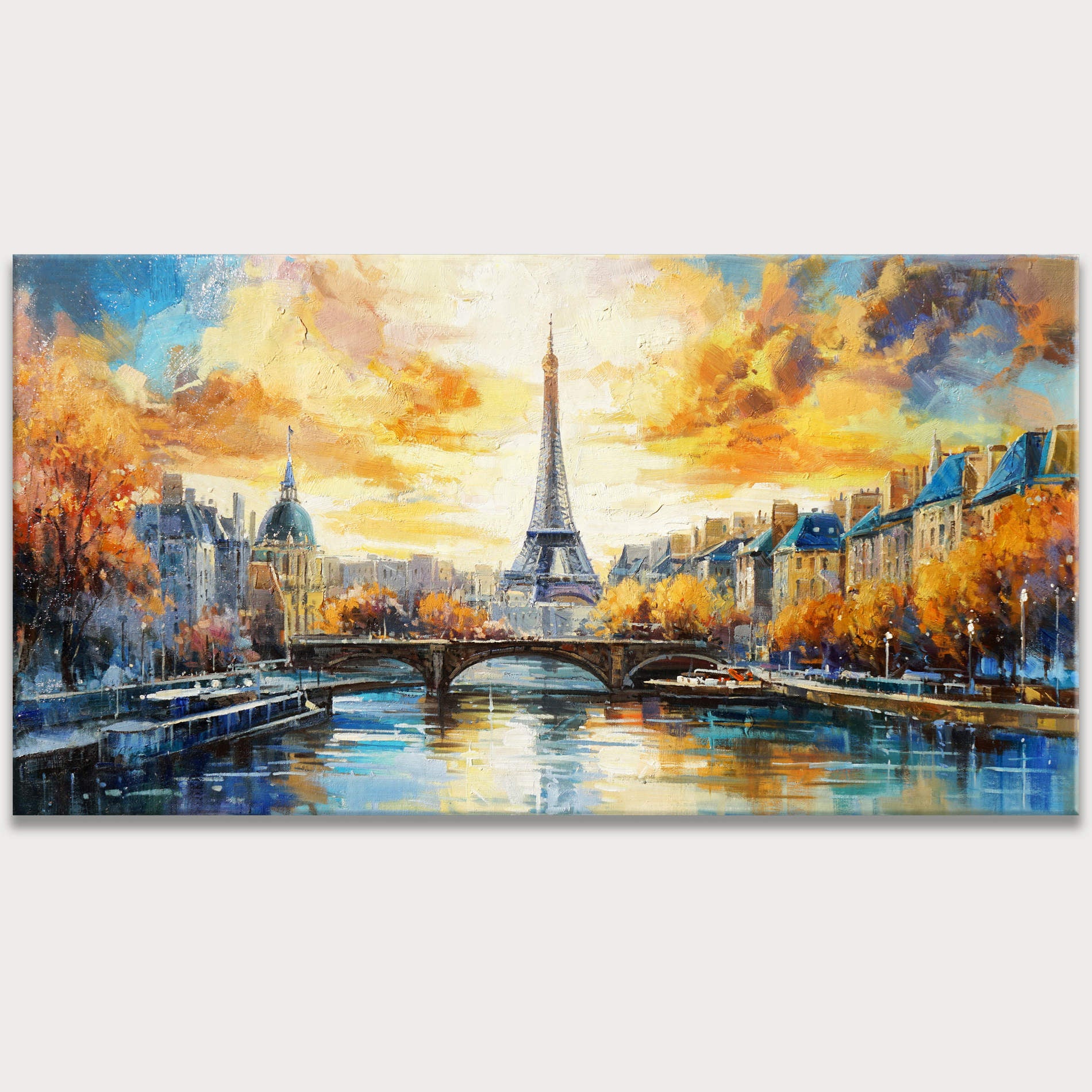Dipinto a mano Parigi Torre Eiffel Ponte sulla Senna 60x120cm