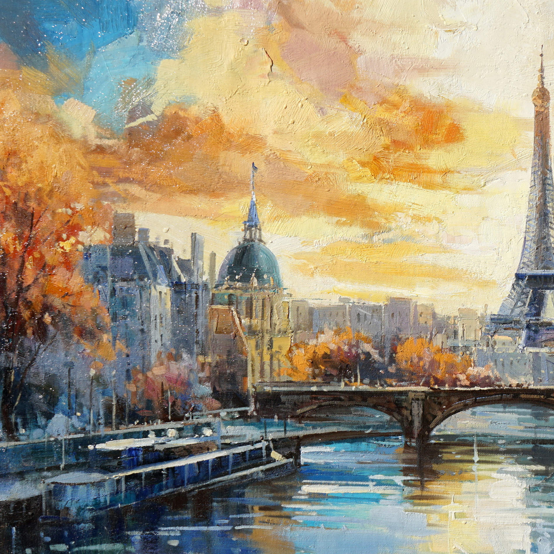 Hand painted Paris Eiffel Tower Bridge over the Seine 60x120cm