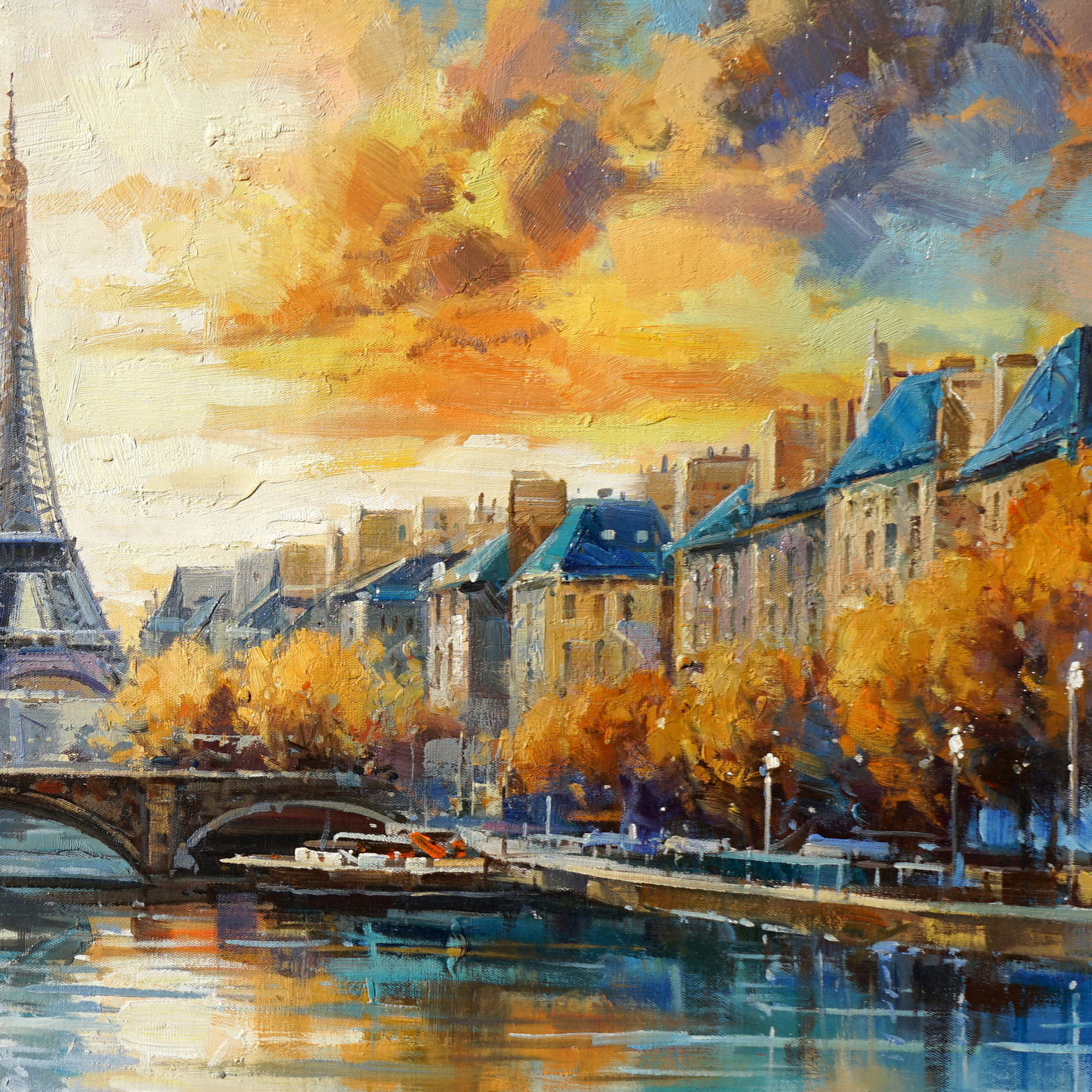 Pont de la Tour Eiffel de Paris peint à la main sur la Seine 60x120cm