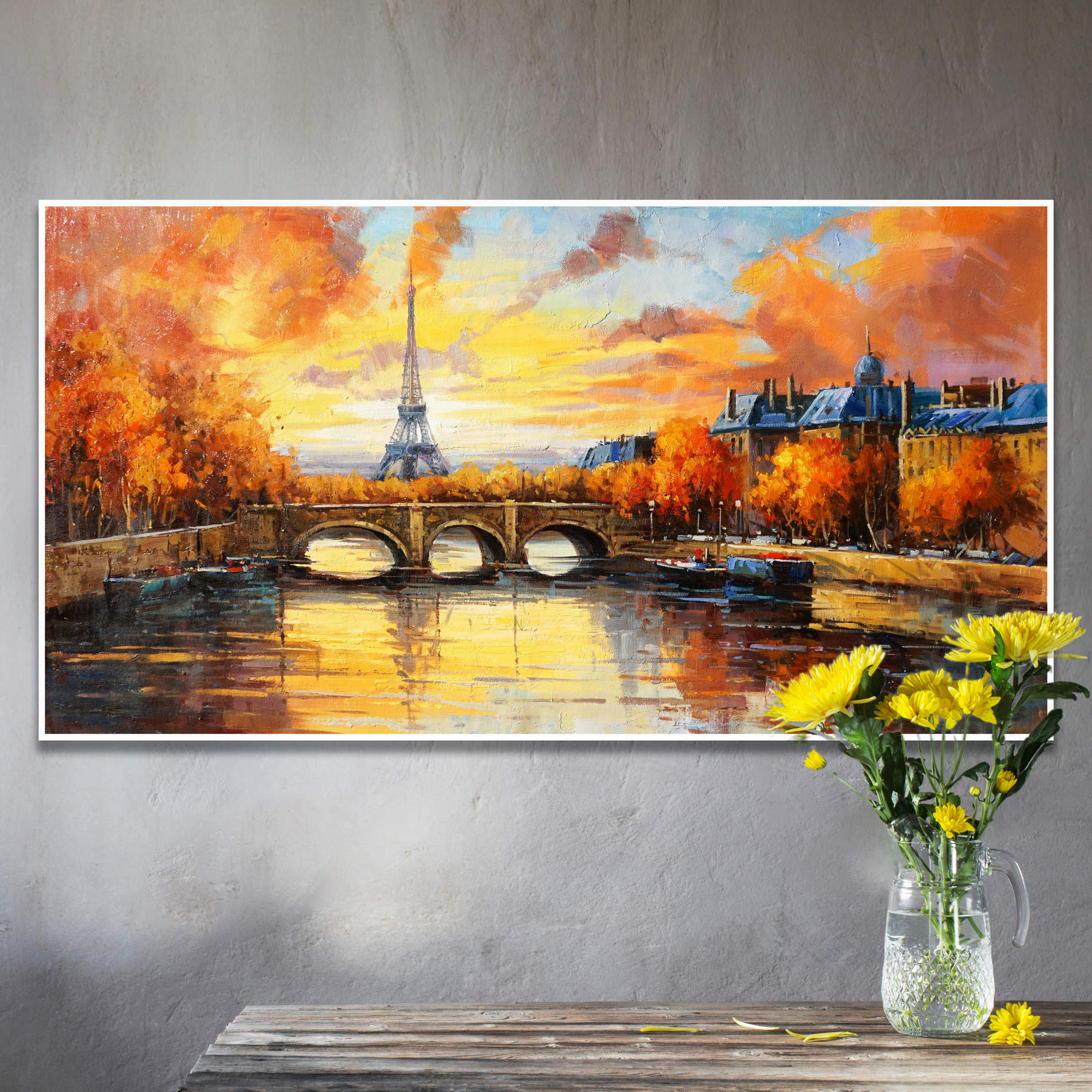 Automne sur la Seine à Paris peint à la main 60x120cm