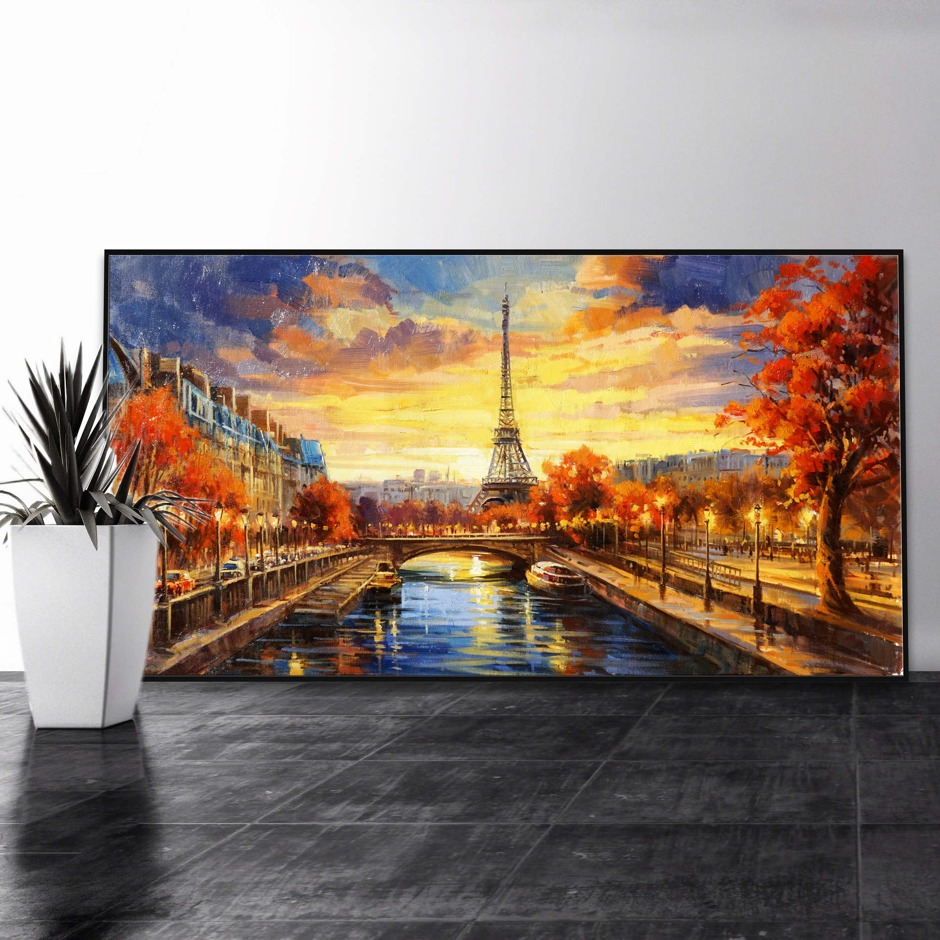 Hand painted Paris autumn Eiffel Tower 60x120cm