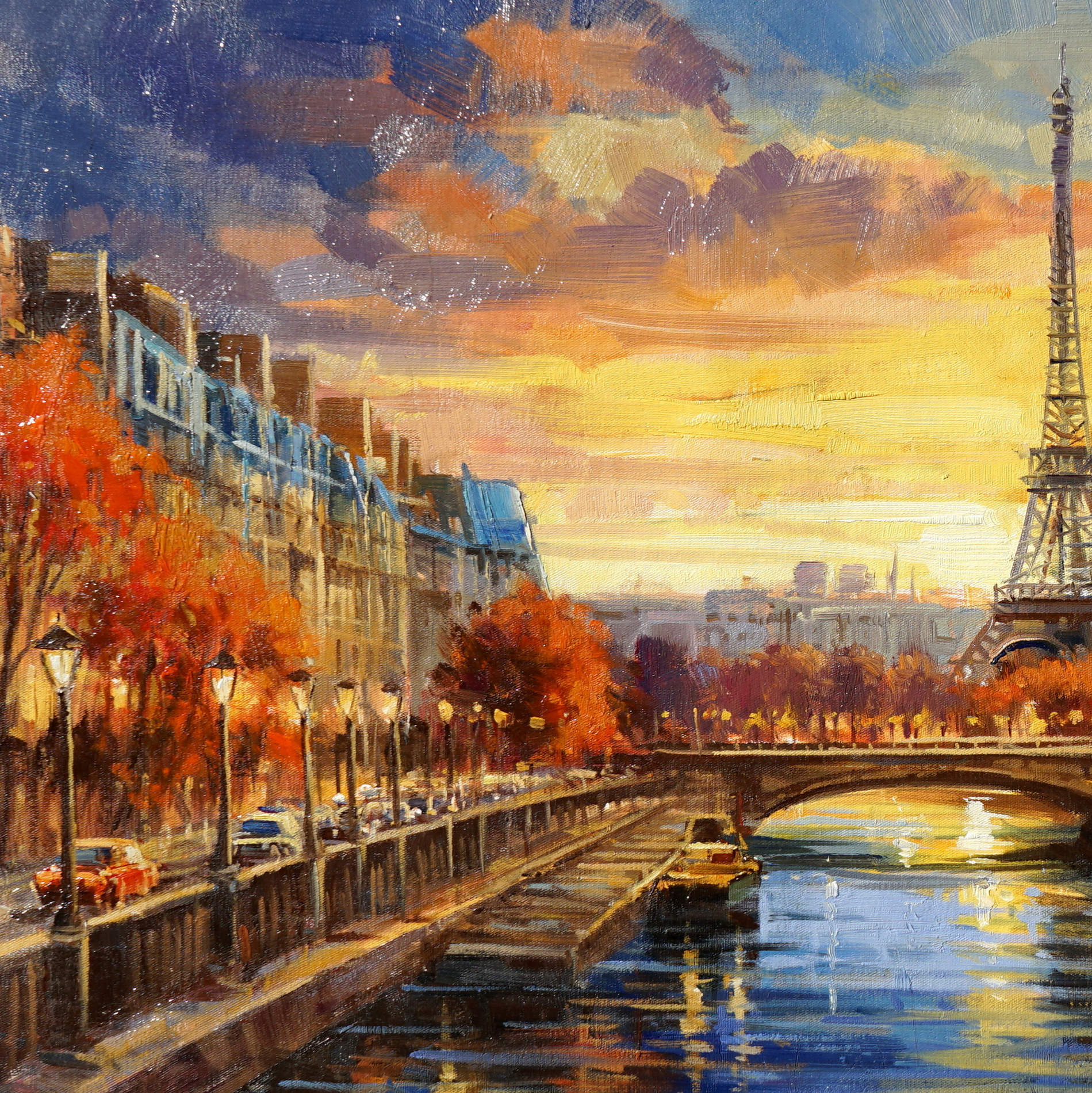 Hand painted Paris autumn Eiffel Tower 60x120cm