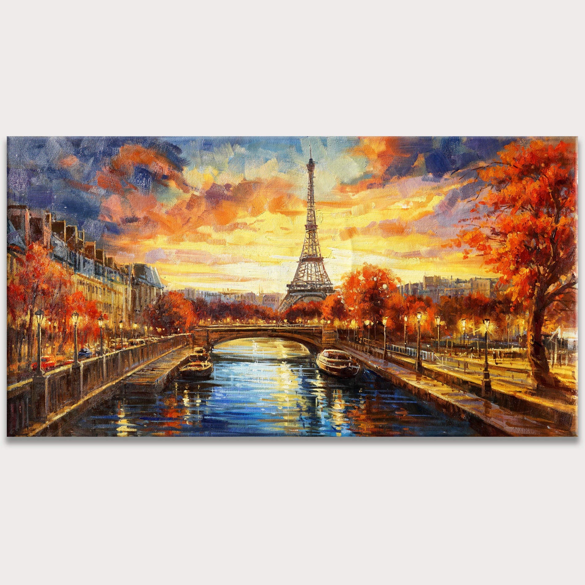 Paris Automne Seine Tour Eiffel peint à la main 60x120cm
