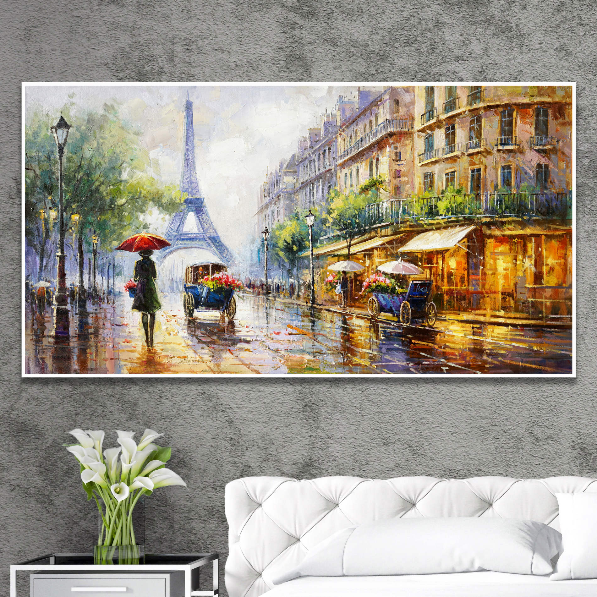 Tour Eiffel Paris Automne peinte à la main 60x120cm