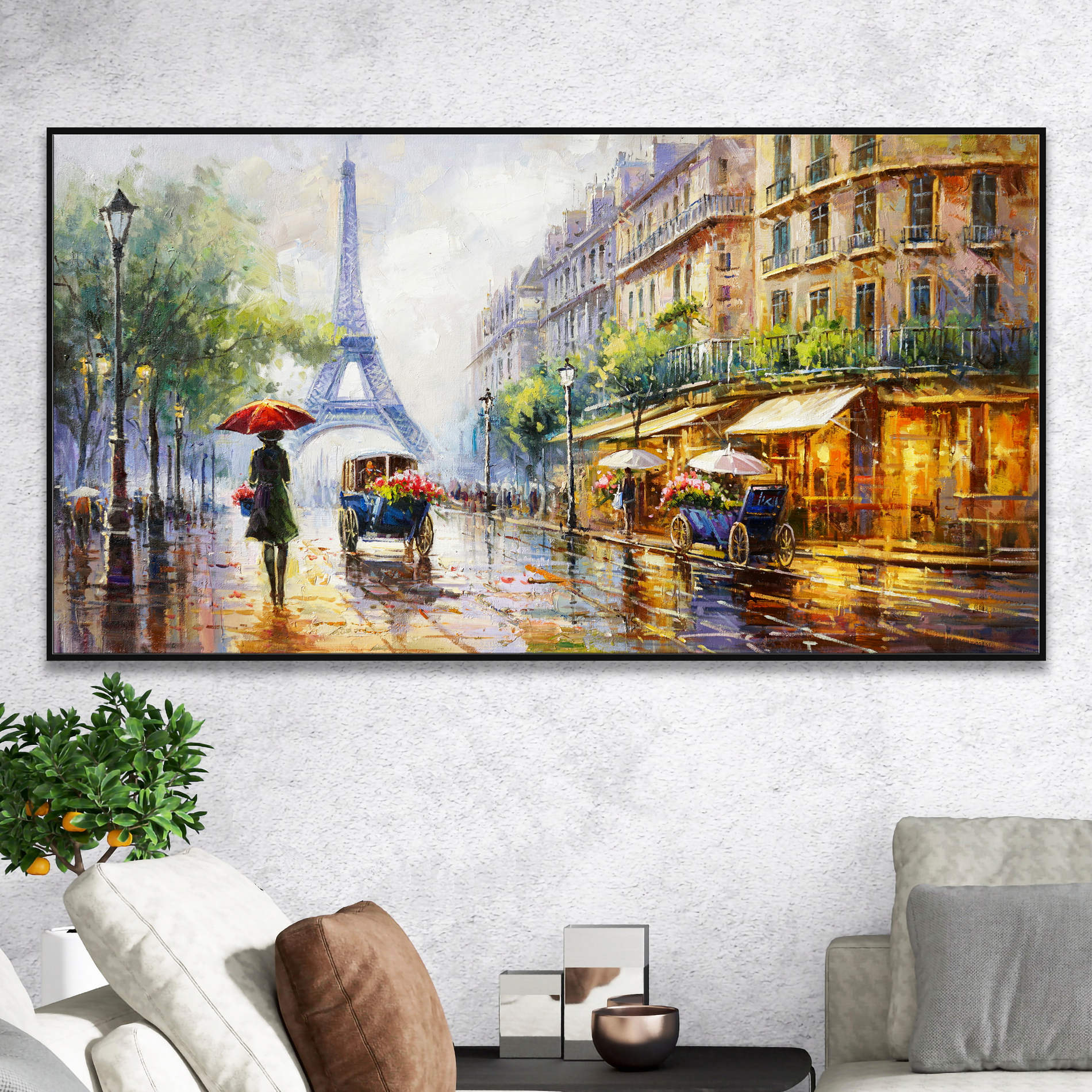 Dipinto a mano Parigi Autunno Torre Eiffel 60x120cm