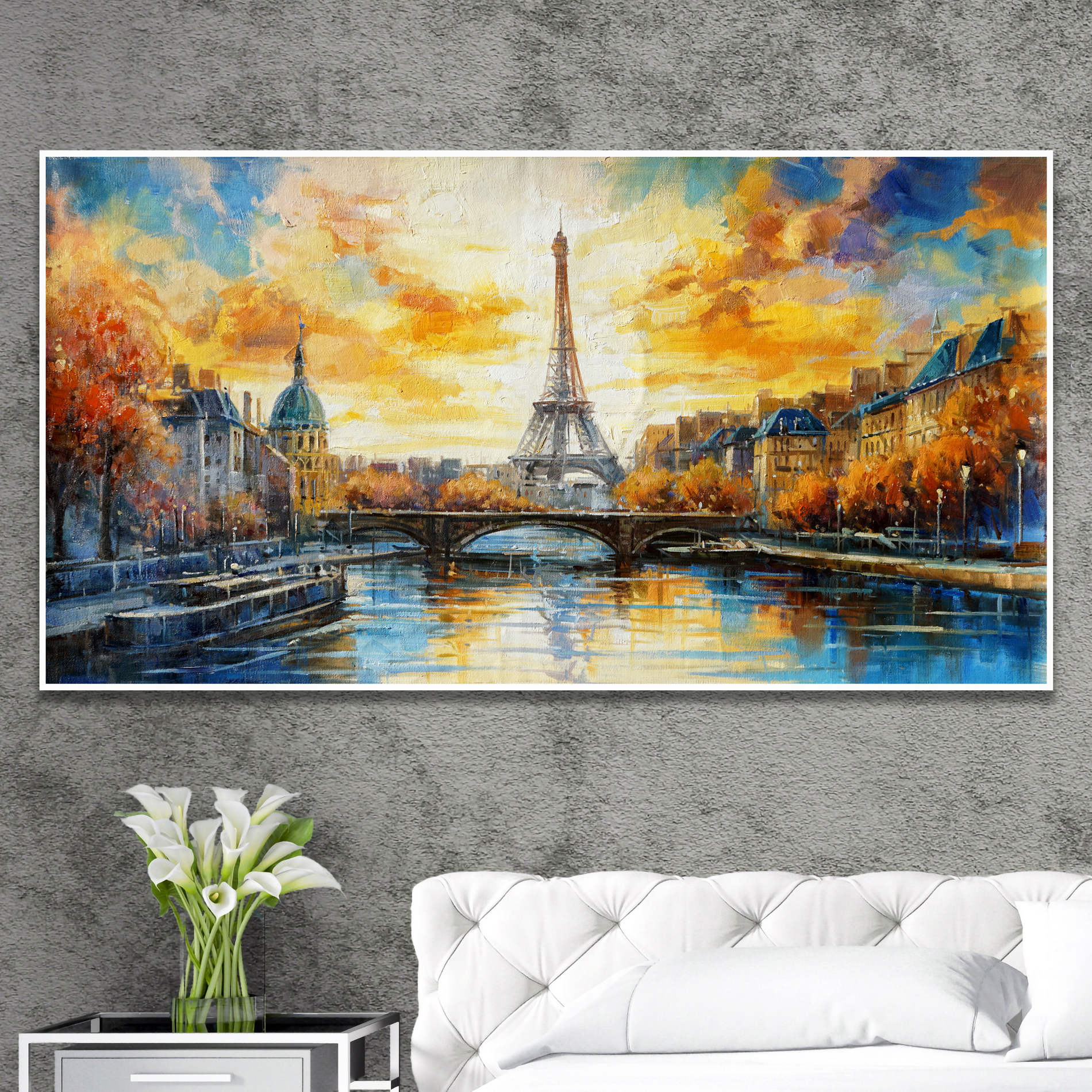 Hand painted Sunset over the Seine in Paris 60x120cm