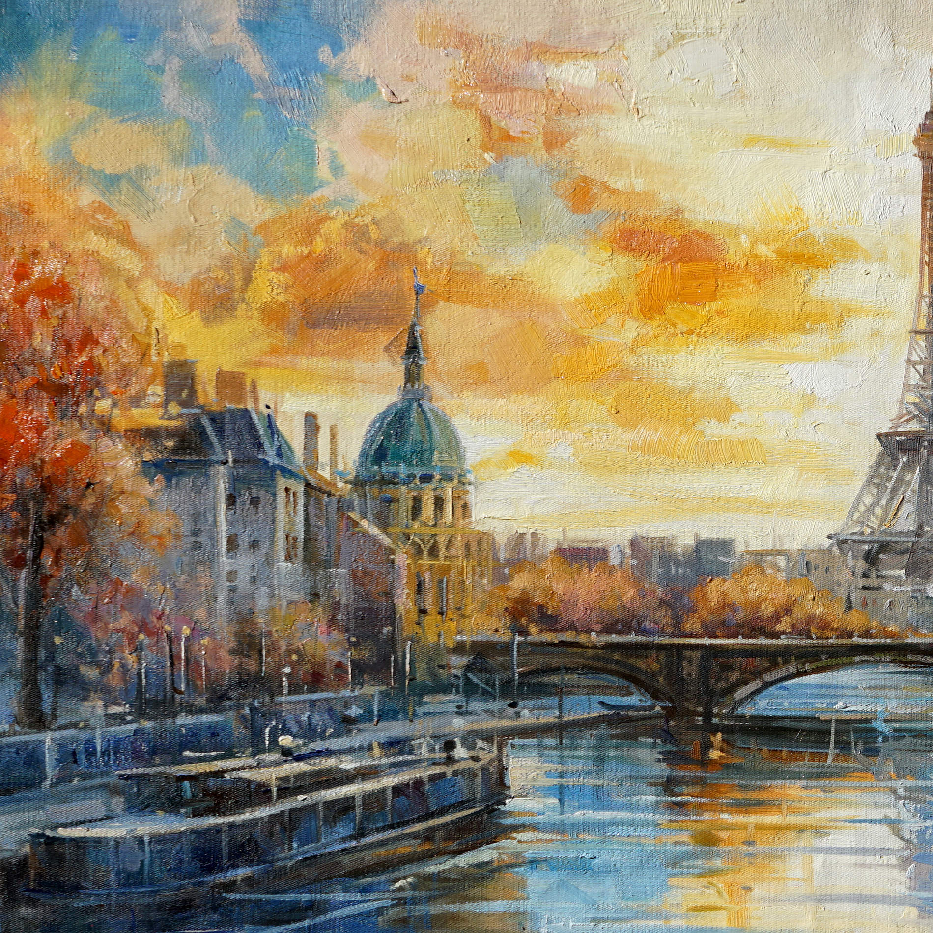 Hand painted Sunset over the Seine in Paris 60x120cm
