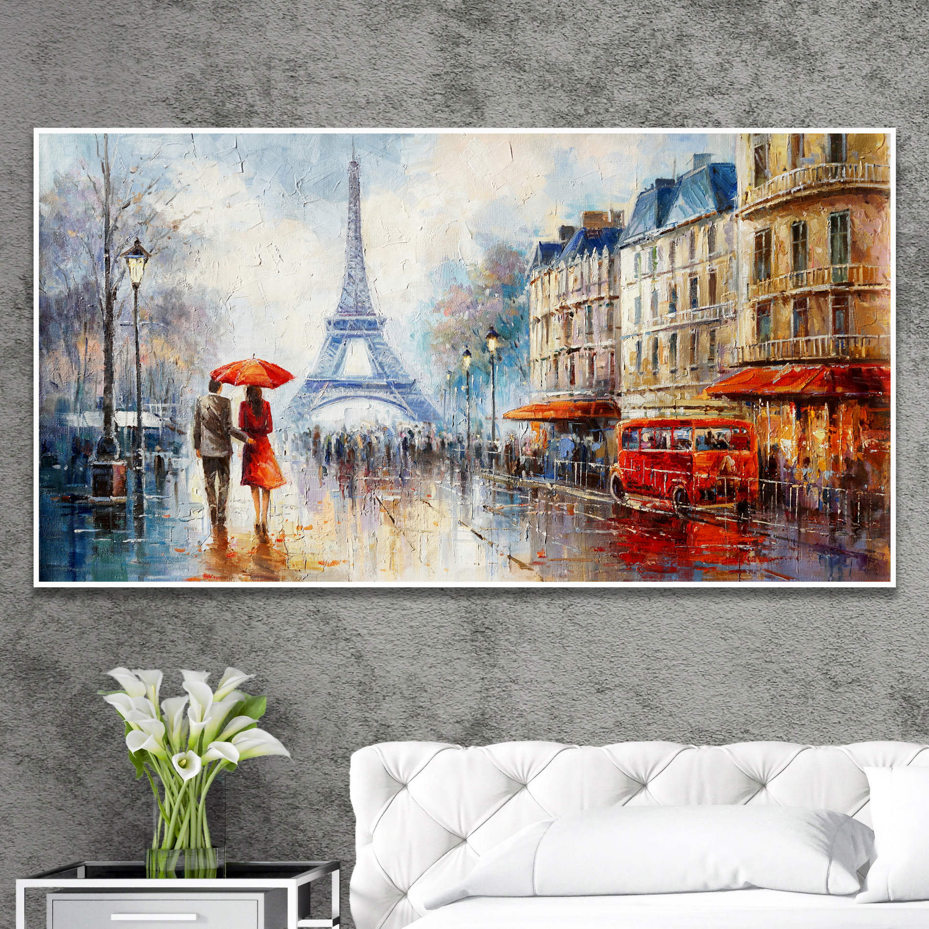 Hand painted Paris in the rain Eiffel Tower 60x120cm