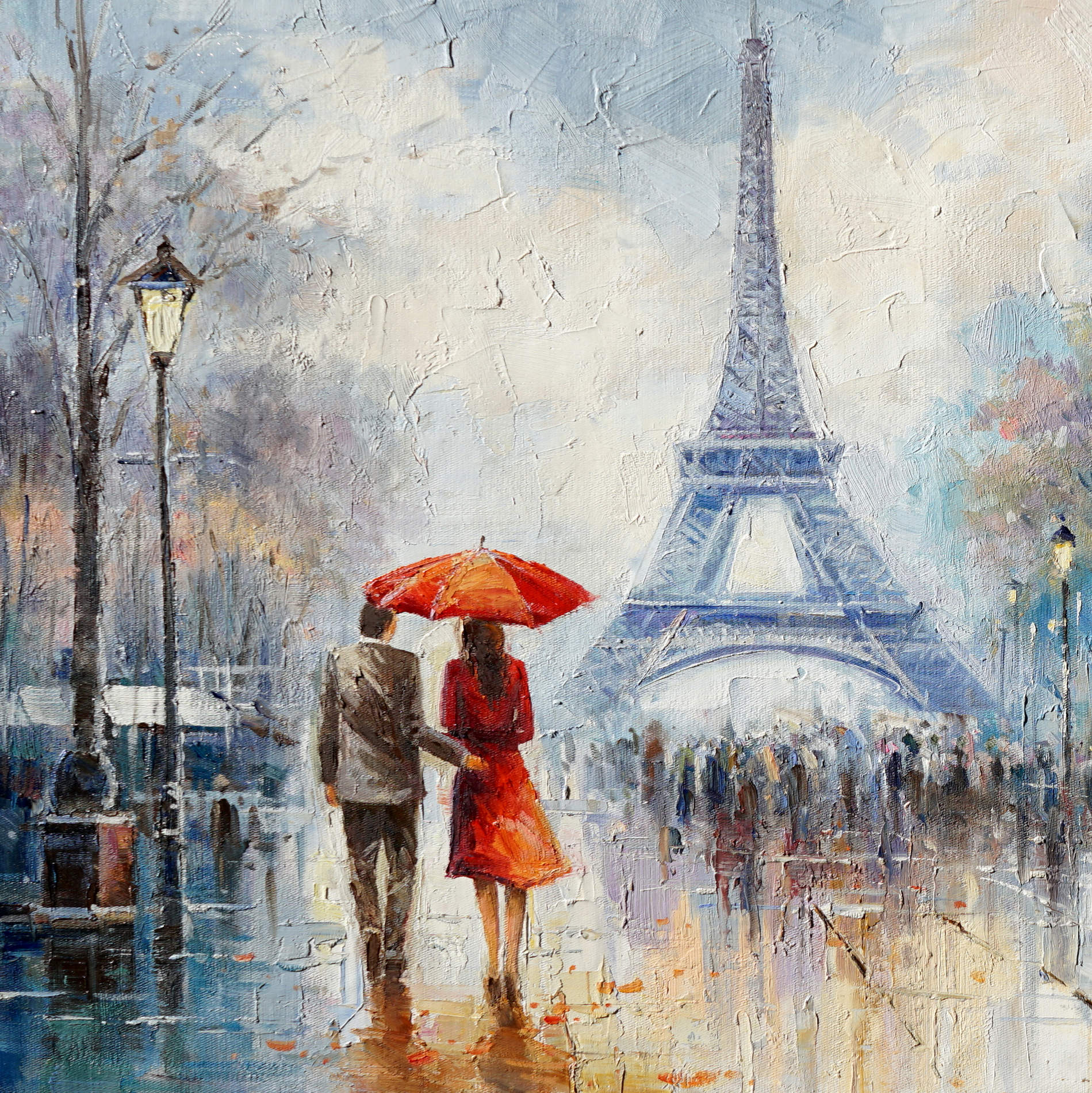 Dipinto a mano Parigi sotto la pioggia Torre Eiffel 60x120cm