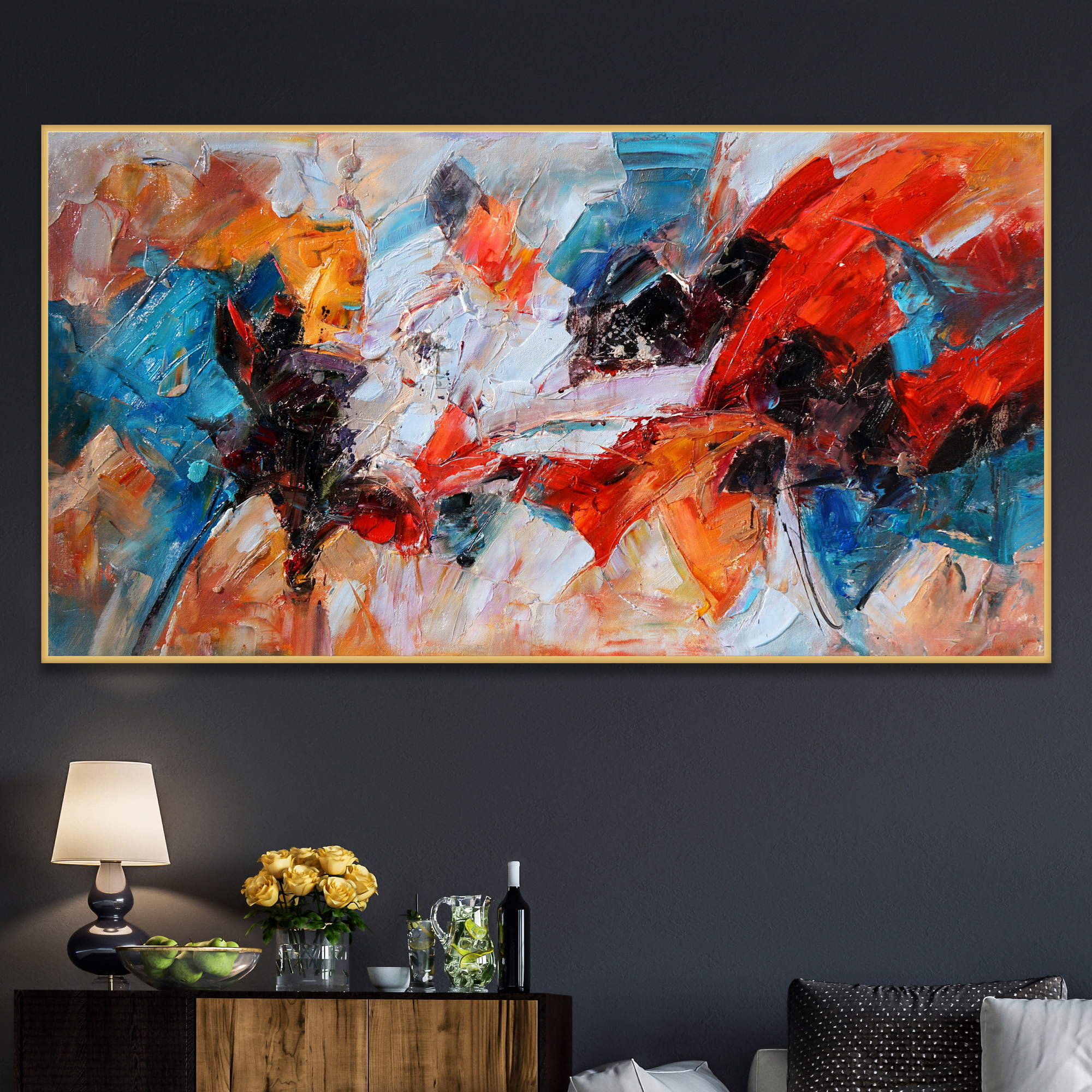 Hand painted Abstract Bright colors 60x120cm