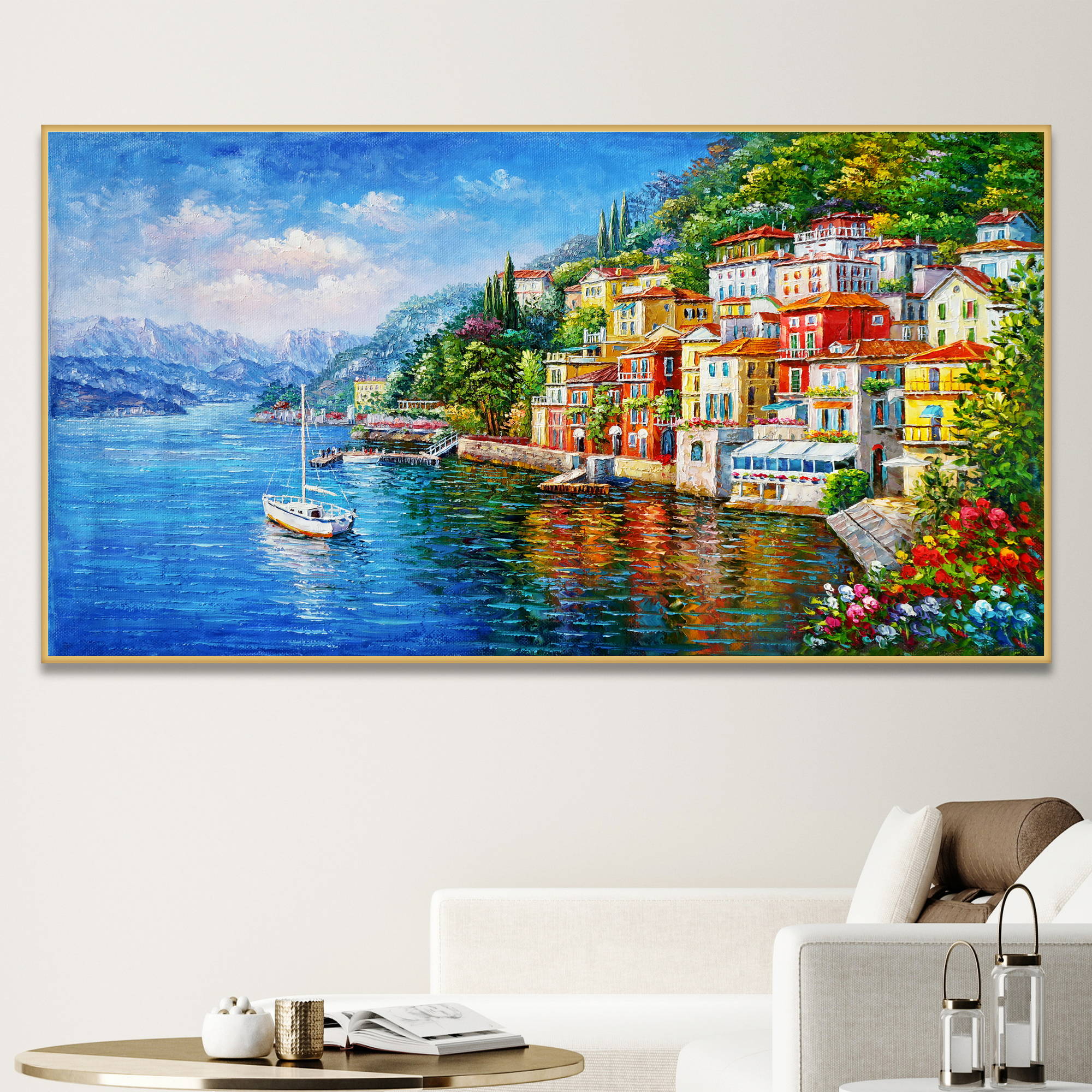 Dipinto del porticciolo di Varenna sul lago di Como