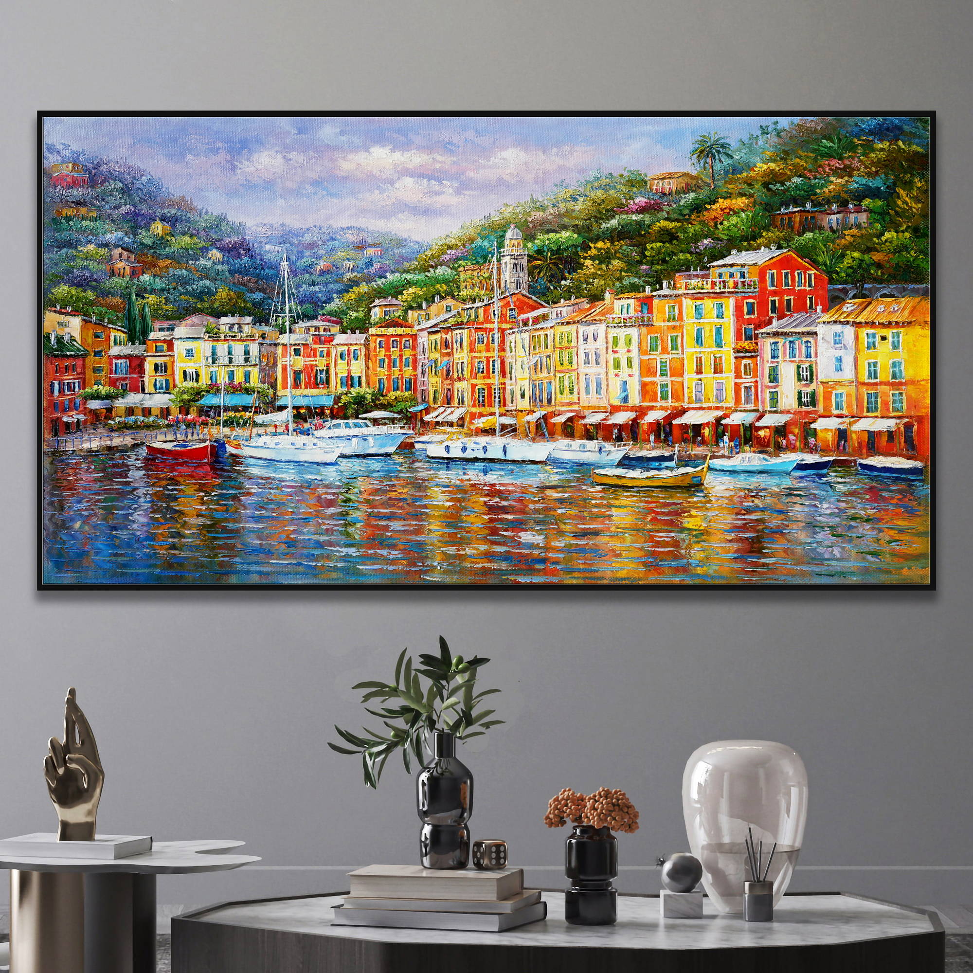 Quadro colorato con vista su Portofino e le sue tipiche case colorate