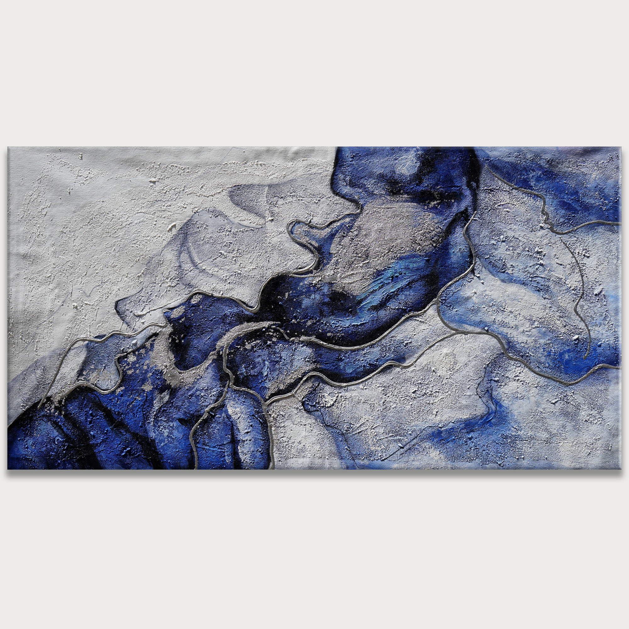 Dipinto a mano Astratto in Blu e Bianco 60x120cm