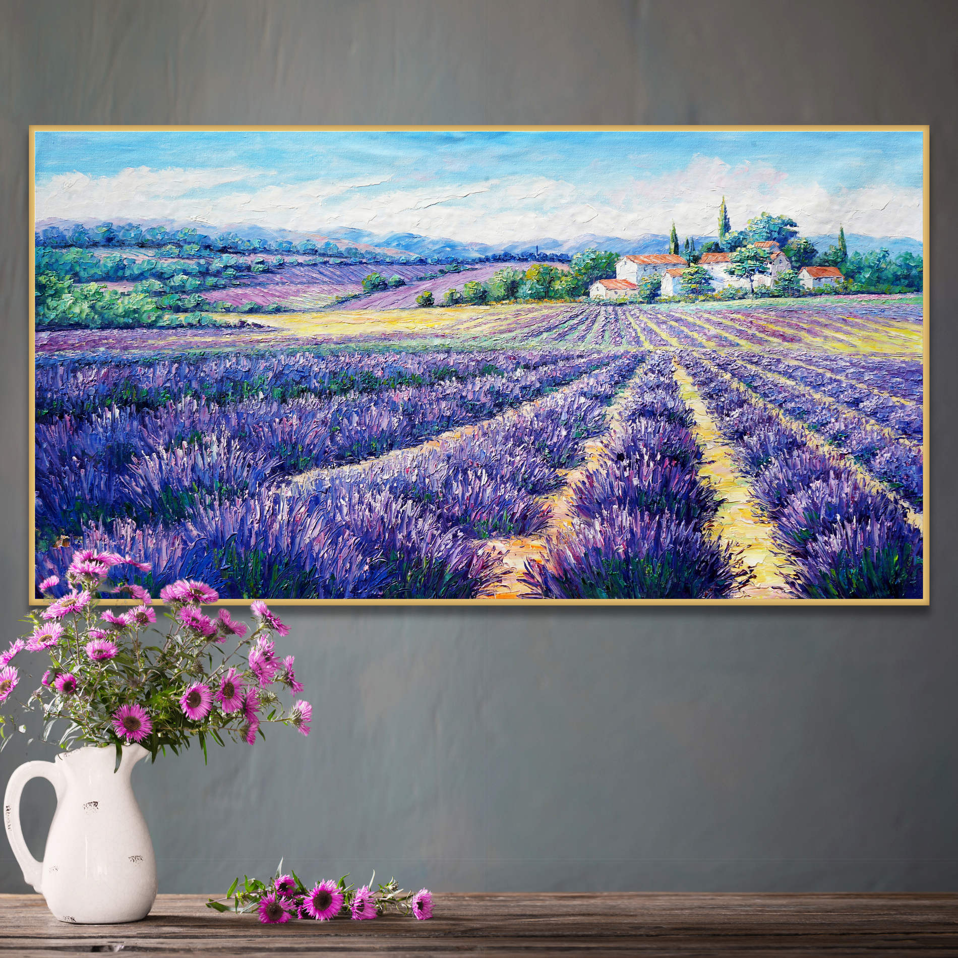 Hand painted Lavender Fields 60x120cm