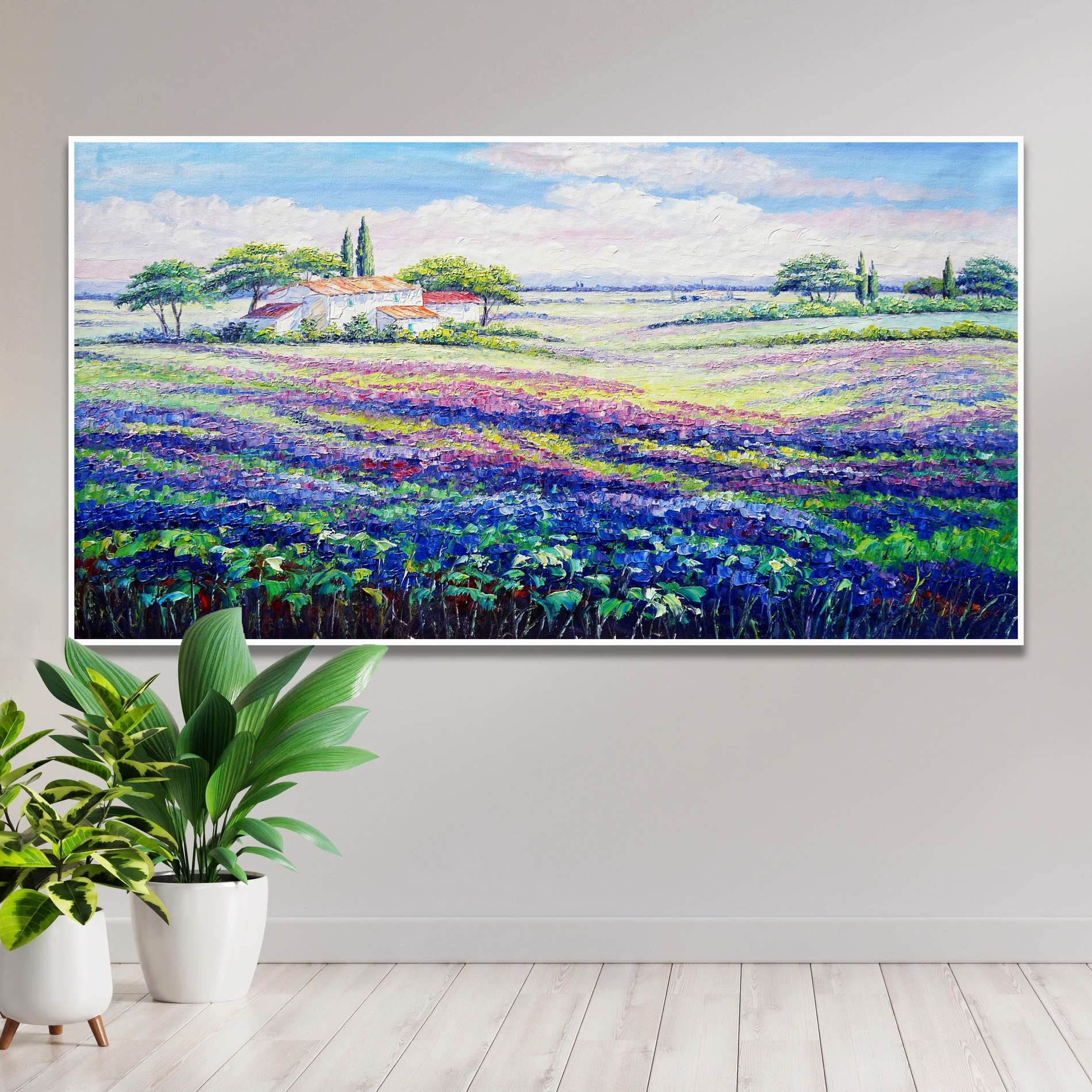 Hand painted Tuscan Hills Lavender Fields 60x120cm