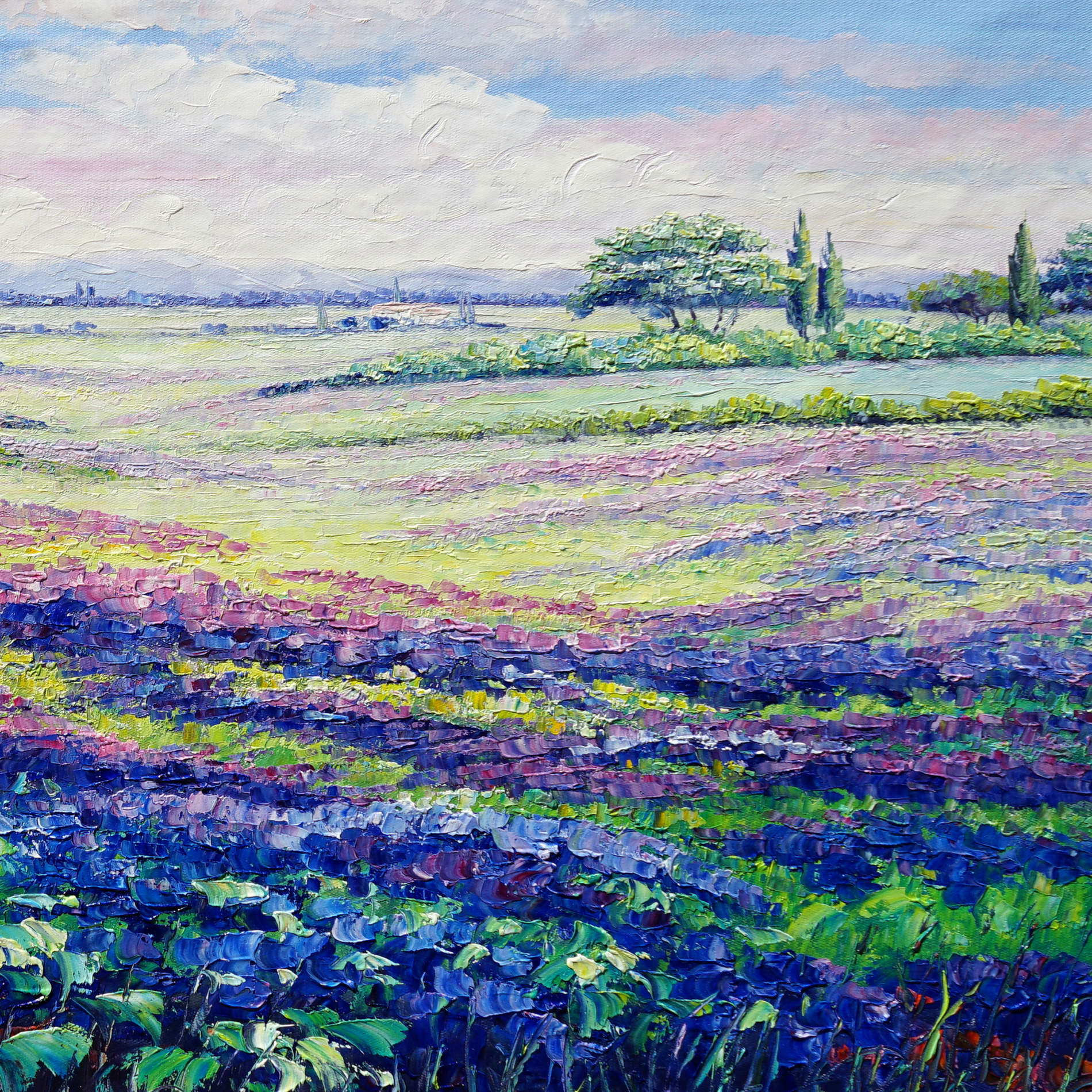 Hand painted Tuscan Hills Lavender Fields 60x120cm
