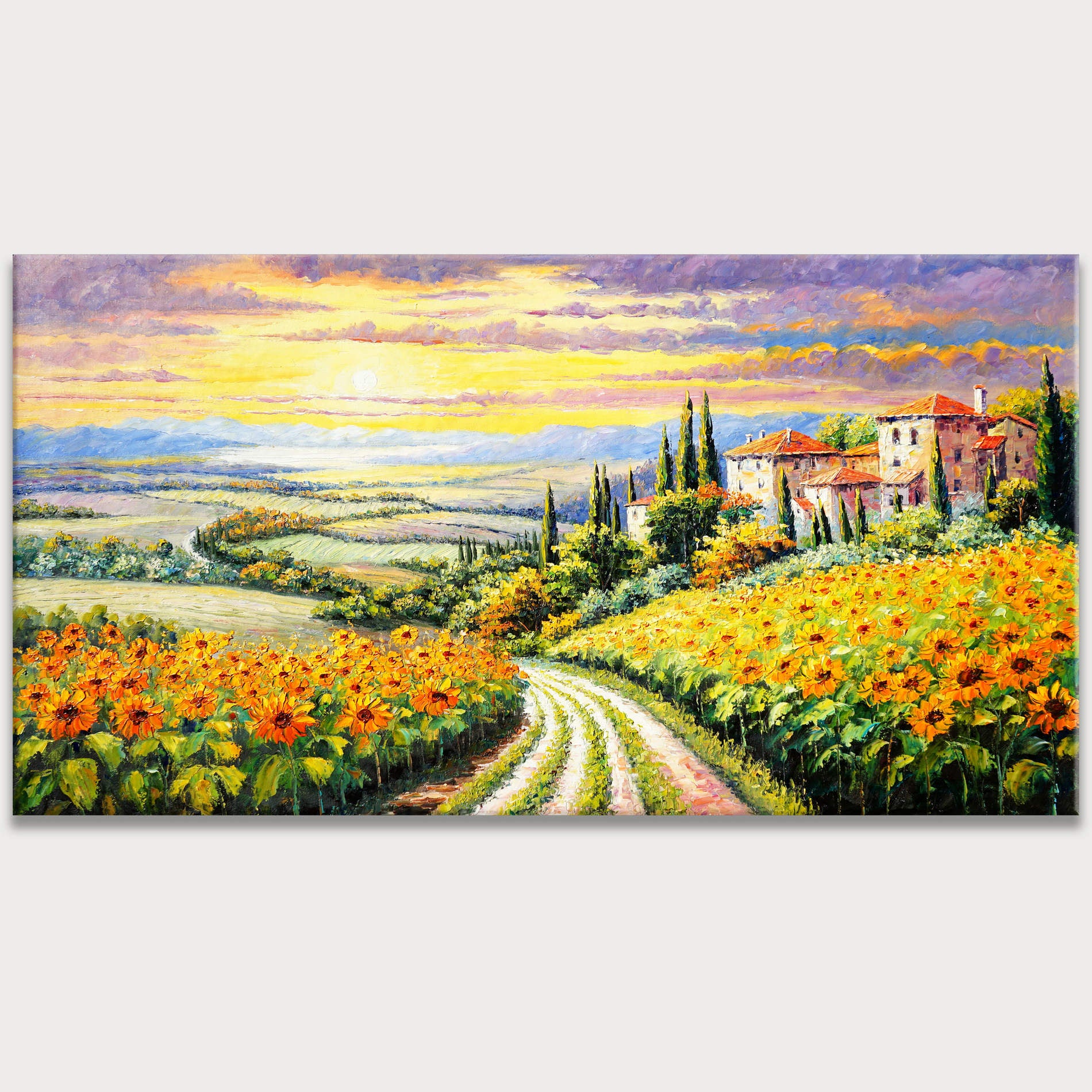 Hand painted Landscape with Sunflowers 60x120cm