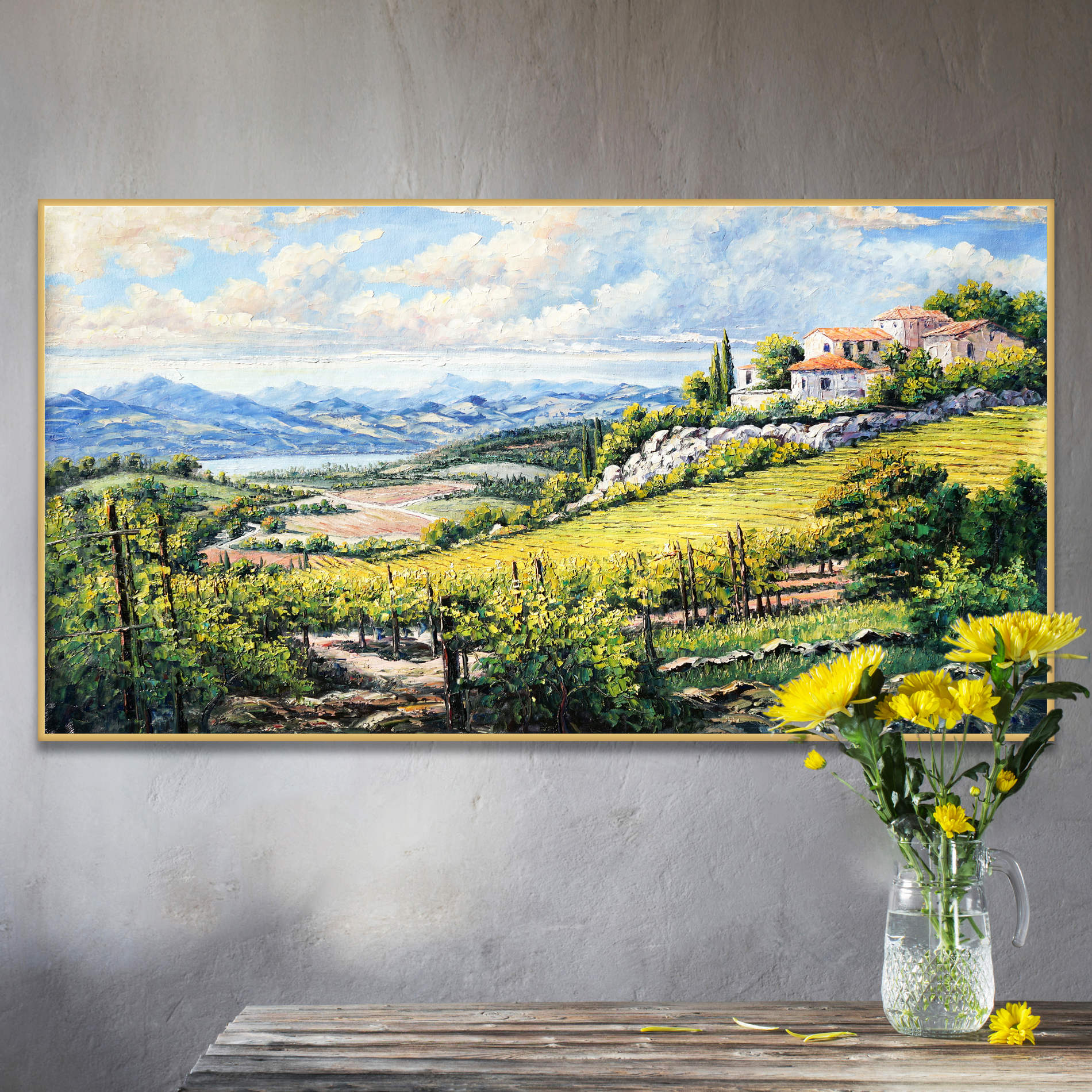 Vignobles des collines toscanes peintes à la main 60x120cm