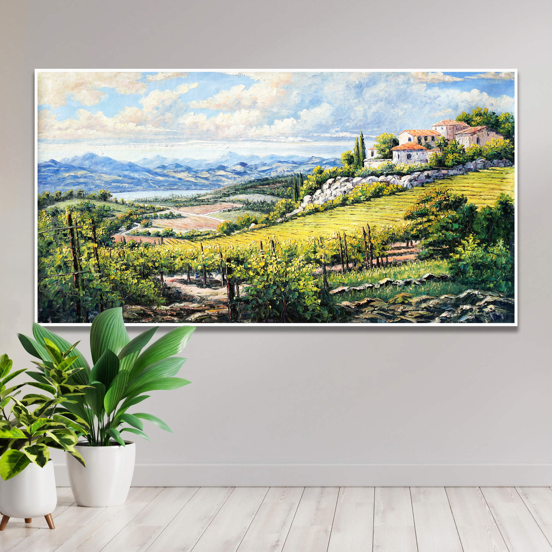 Hand painted Tuscan hills vineyards 60x120cm