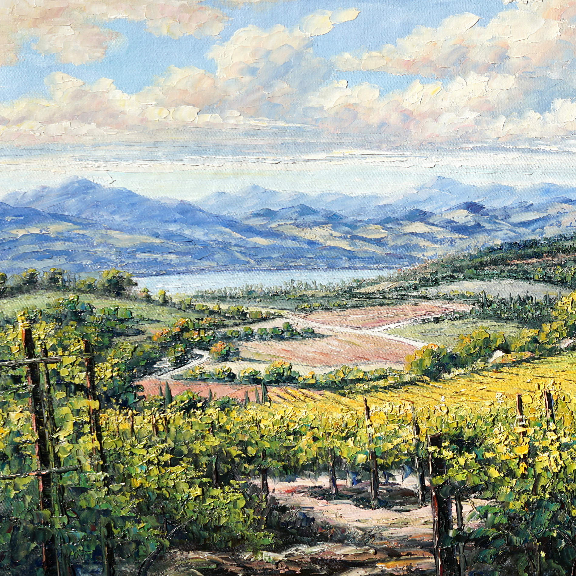 Vignobles des collines toscanes peintes à la main 60x120cm