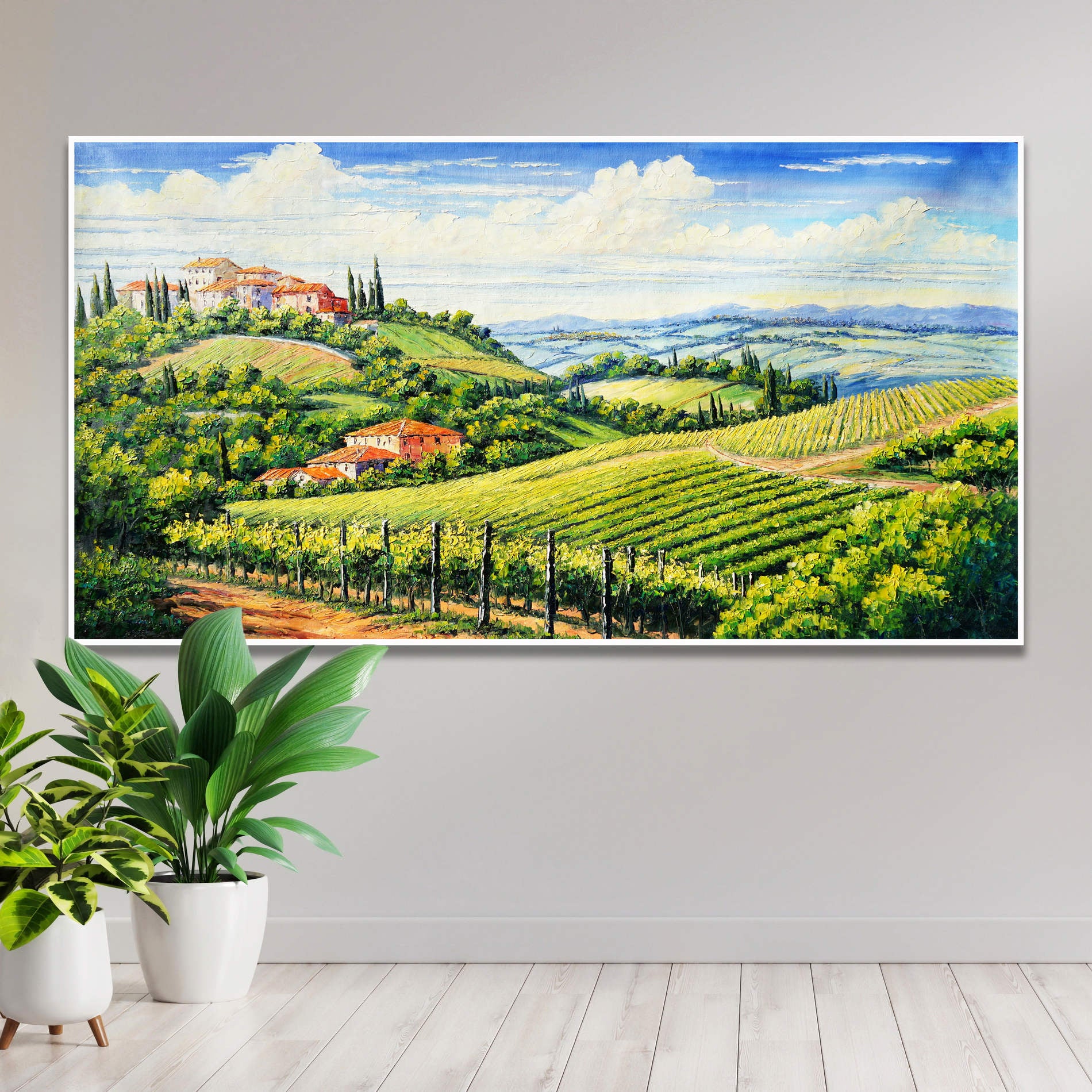 Dipinto a mano Paesaggio Toscano Borgo antico 60x120cm