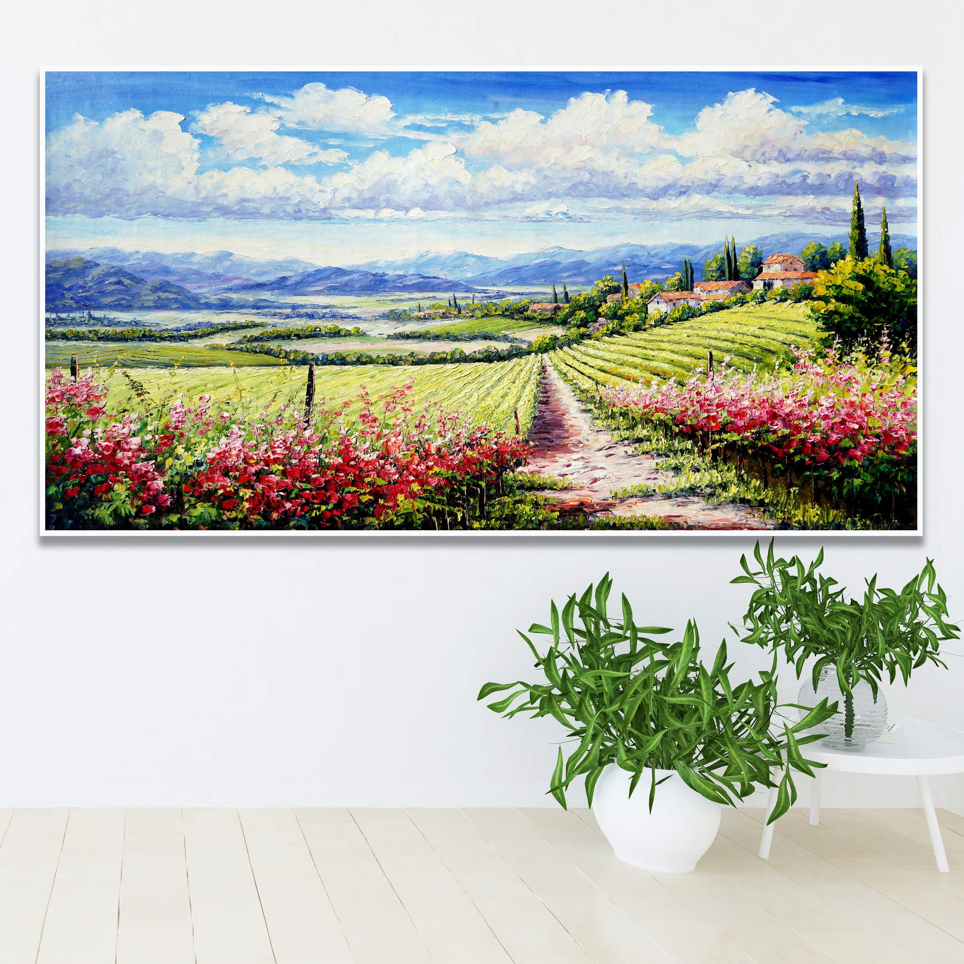 Hand painted Hilly Landscape Vineyards 60x120cm