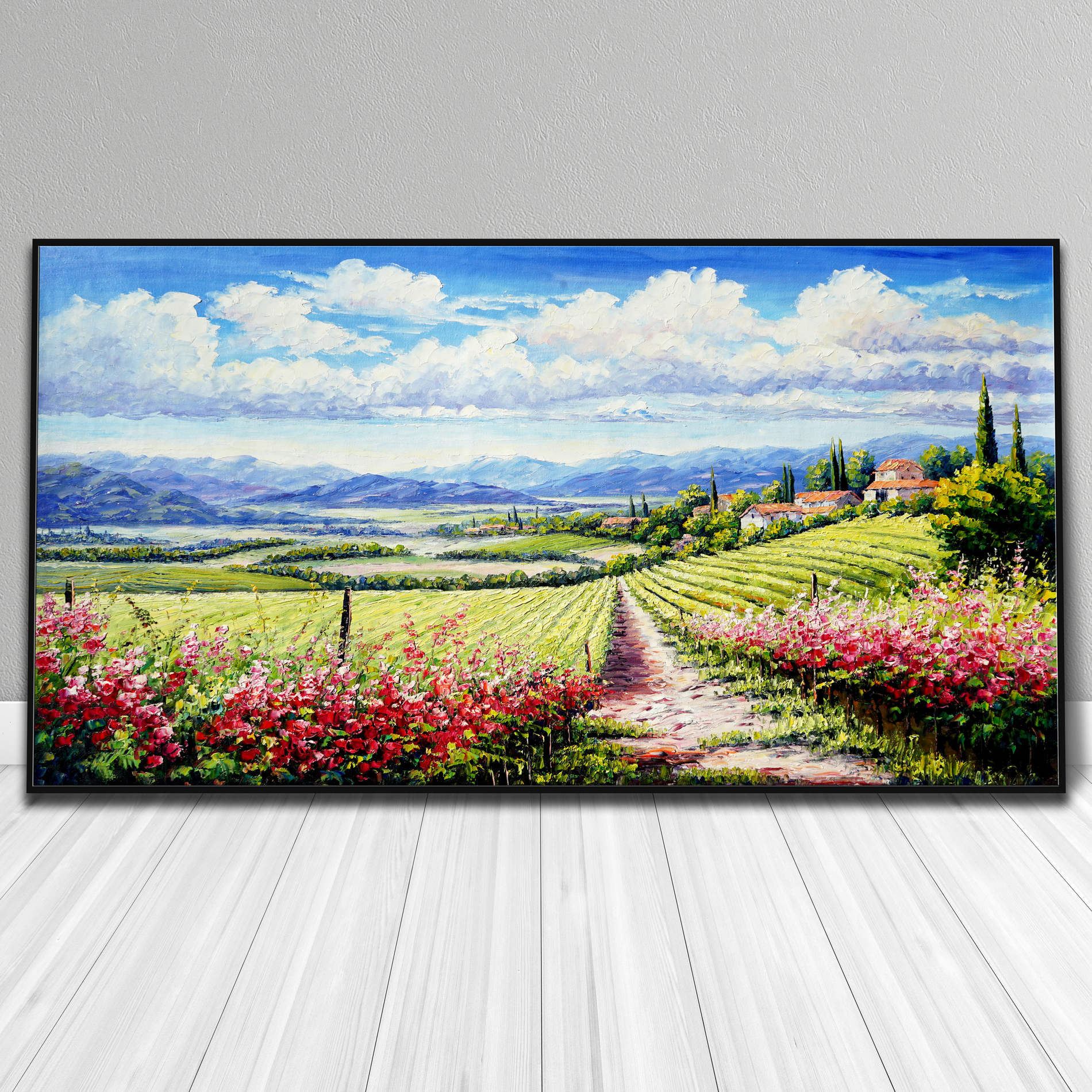 Vignobles de paysage vallonné peints à la main 60x120cm