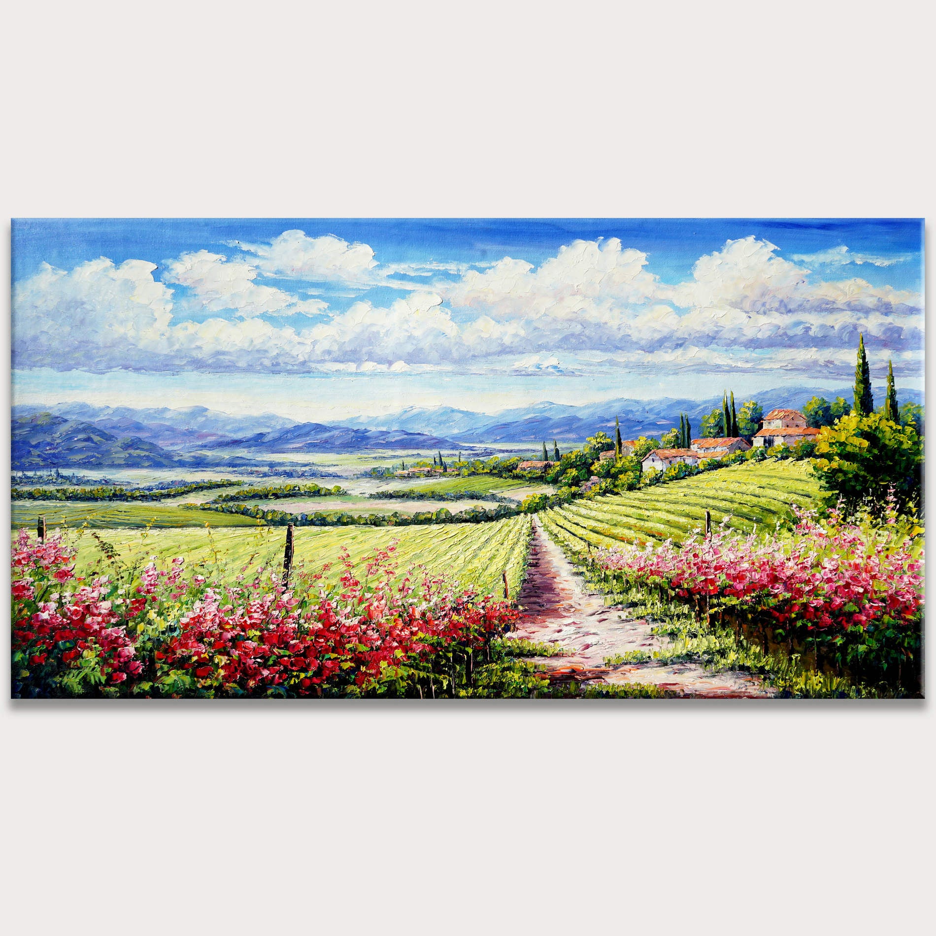 Vignobles de paysage vallonné peints à la main 60x120cm
