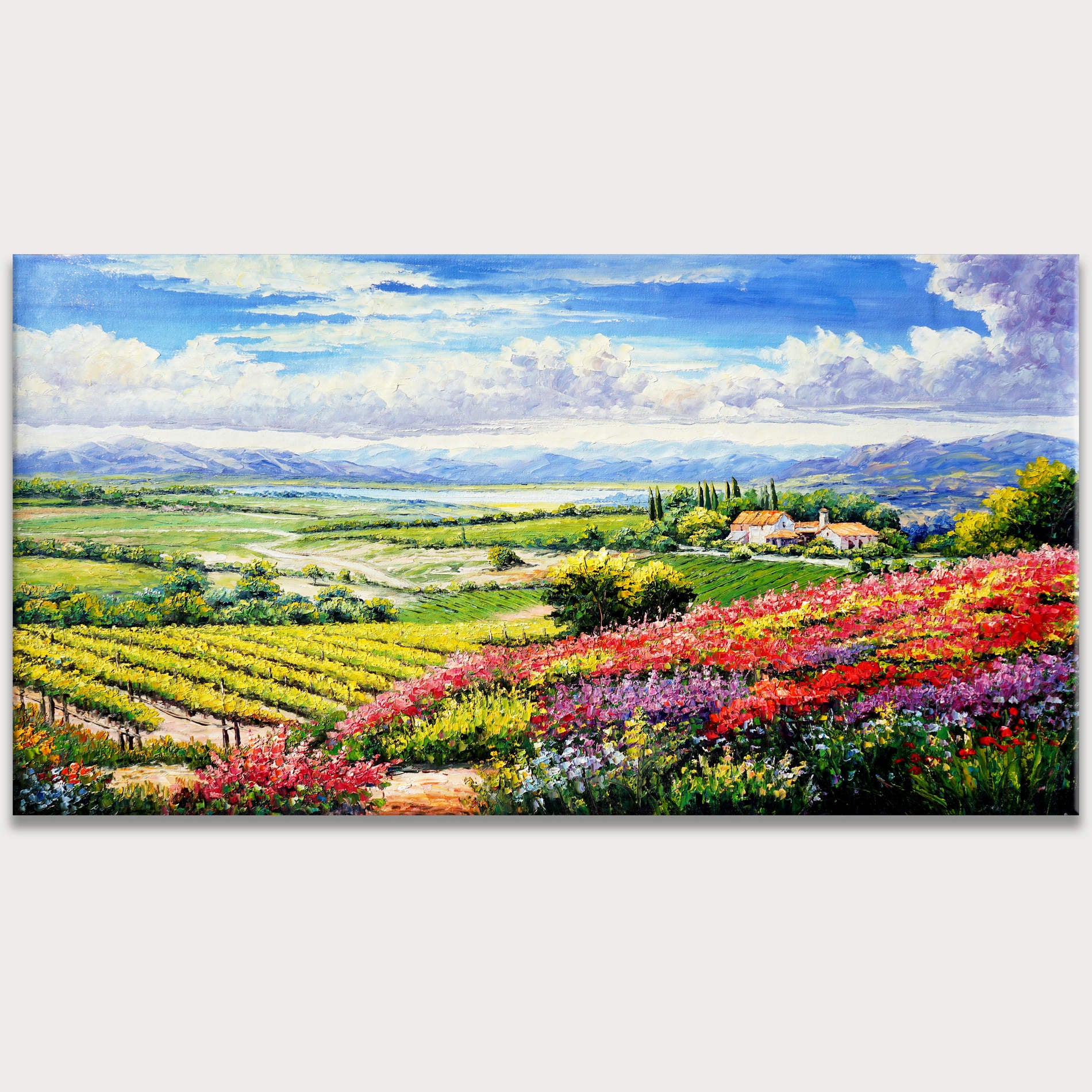 Paysage viticole toscan peint à la main 60x120cm