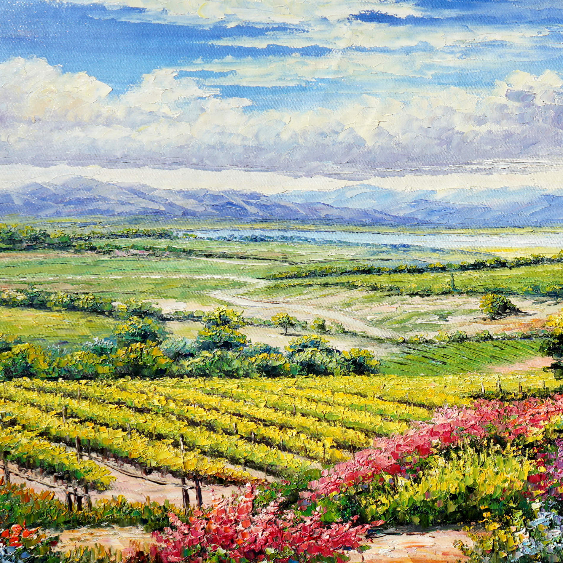 Paysage viticole toscan peint à la main 60x120cm