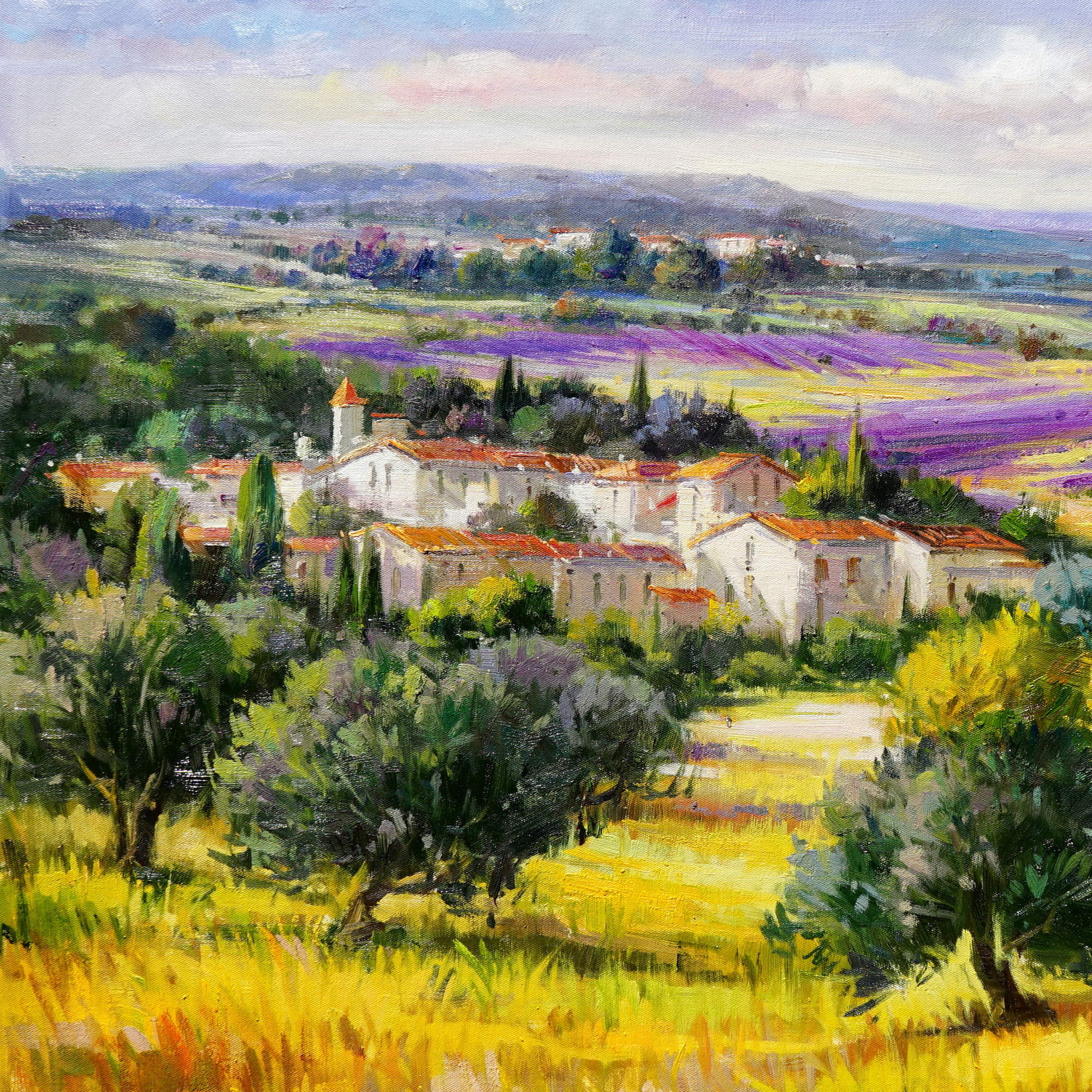 Paysage de lavande de Provence peint à la main 75x100cm