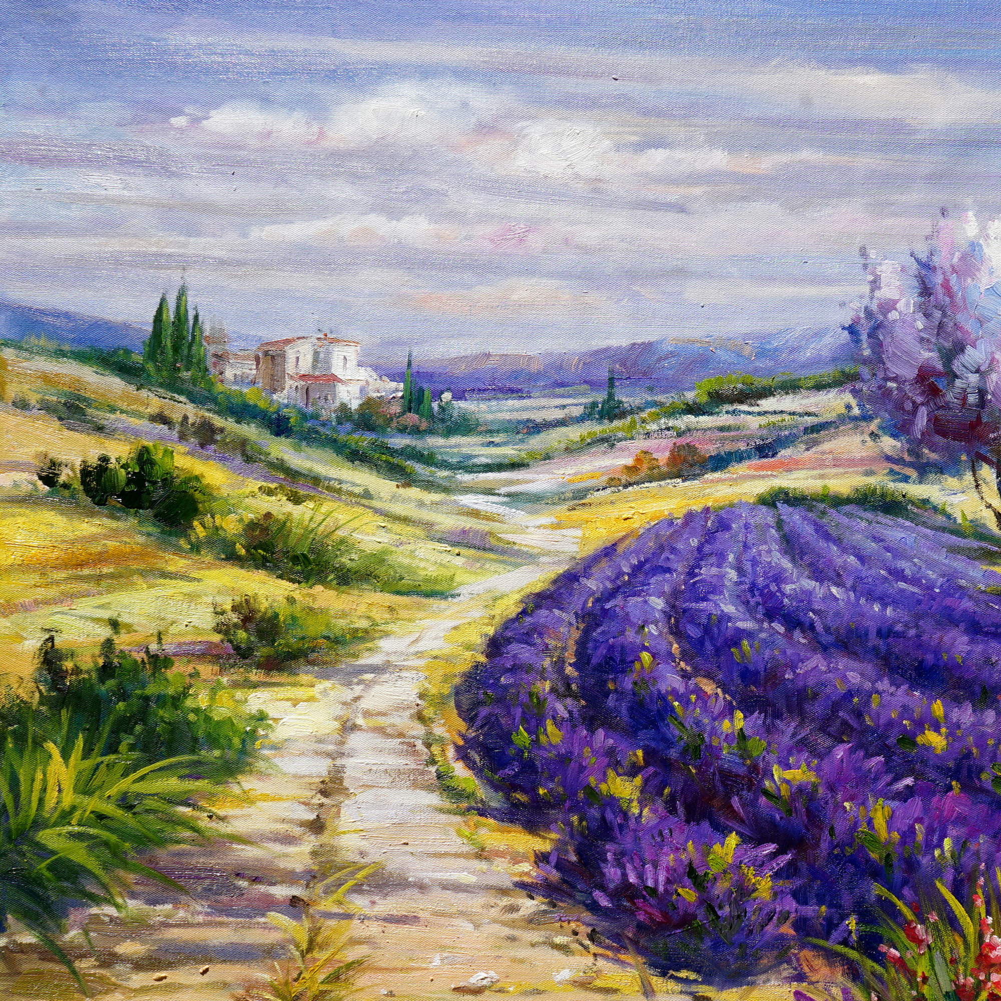 Hand painted Provence Lavender Fields 75x100cm