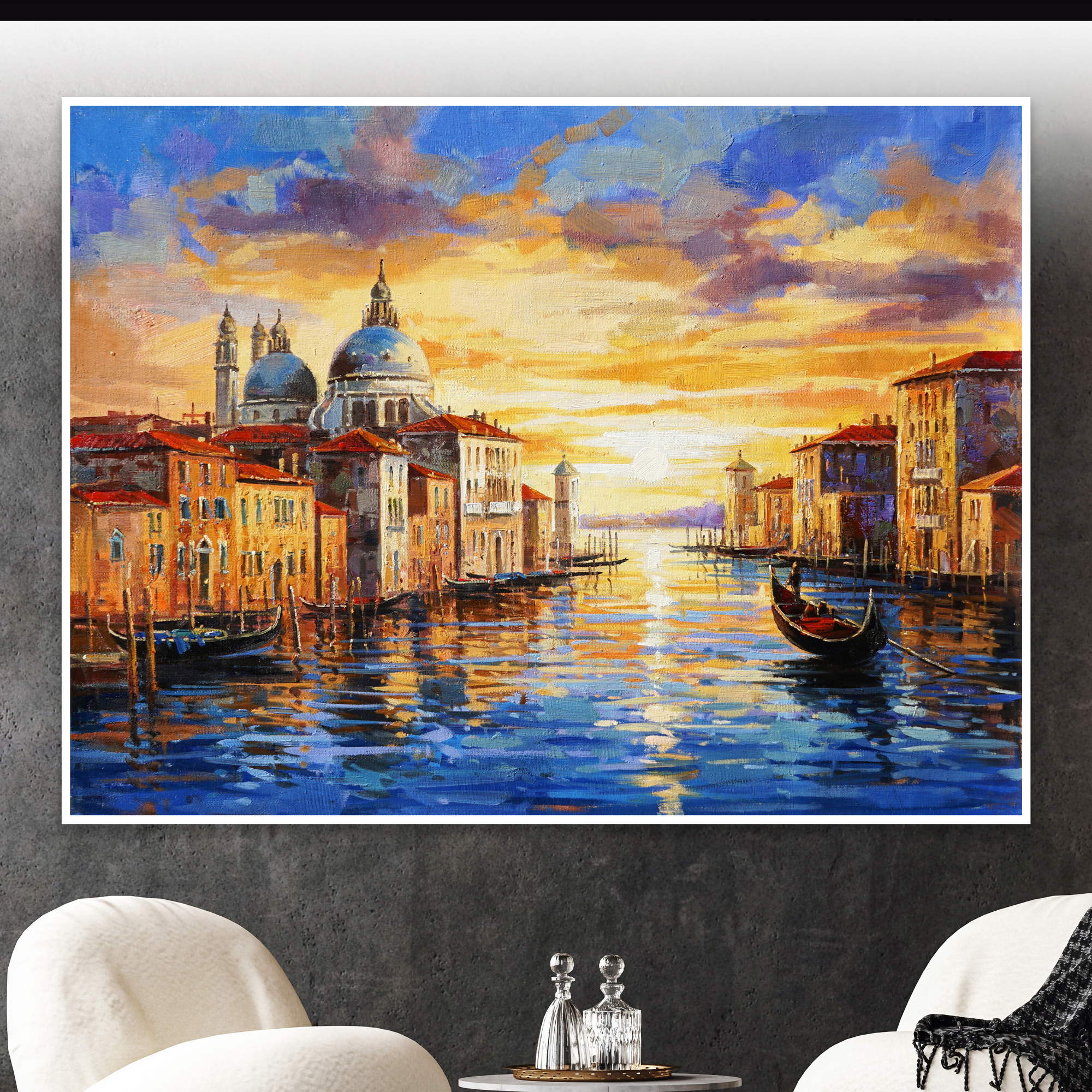 Dipinto a mano Tramonto a Venezia 75x100cm