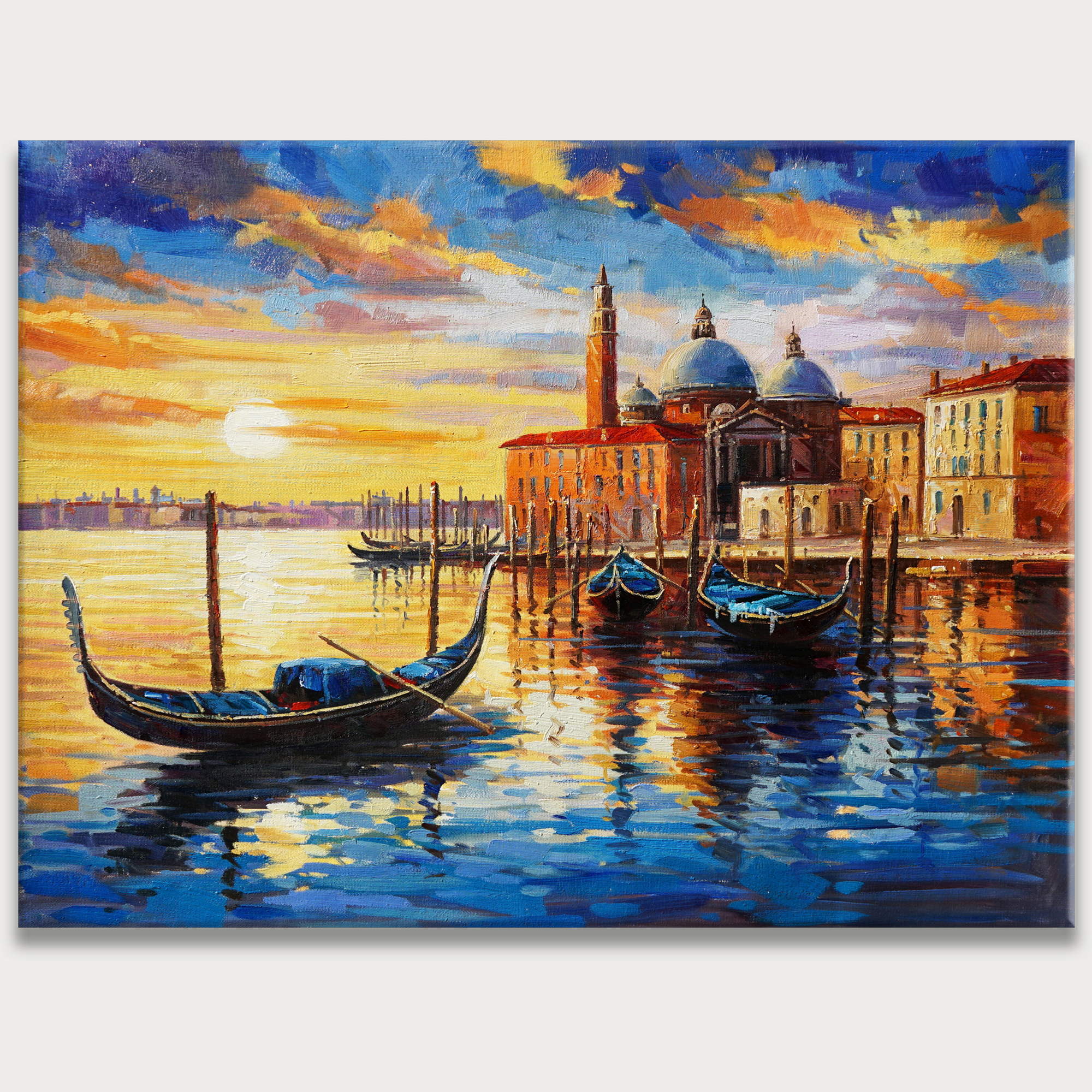 Venise peinte à la main au coucher du soleil Gondoles du canal 75x100cm
