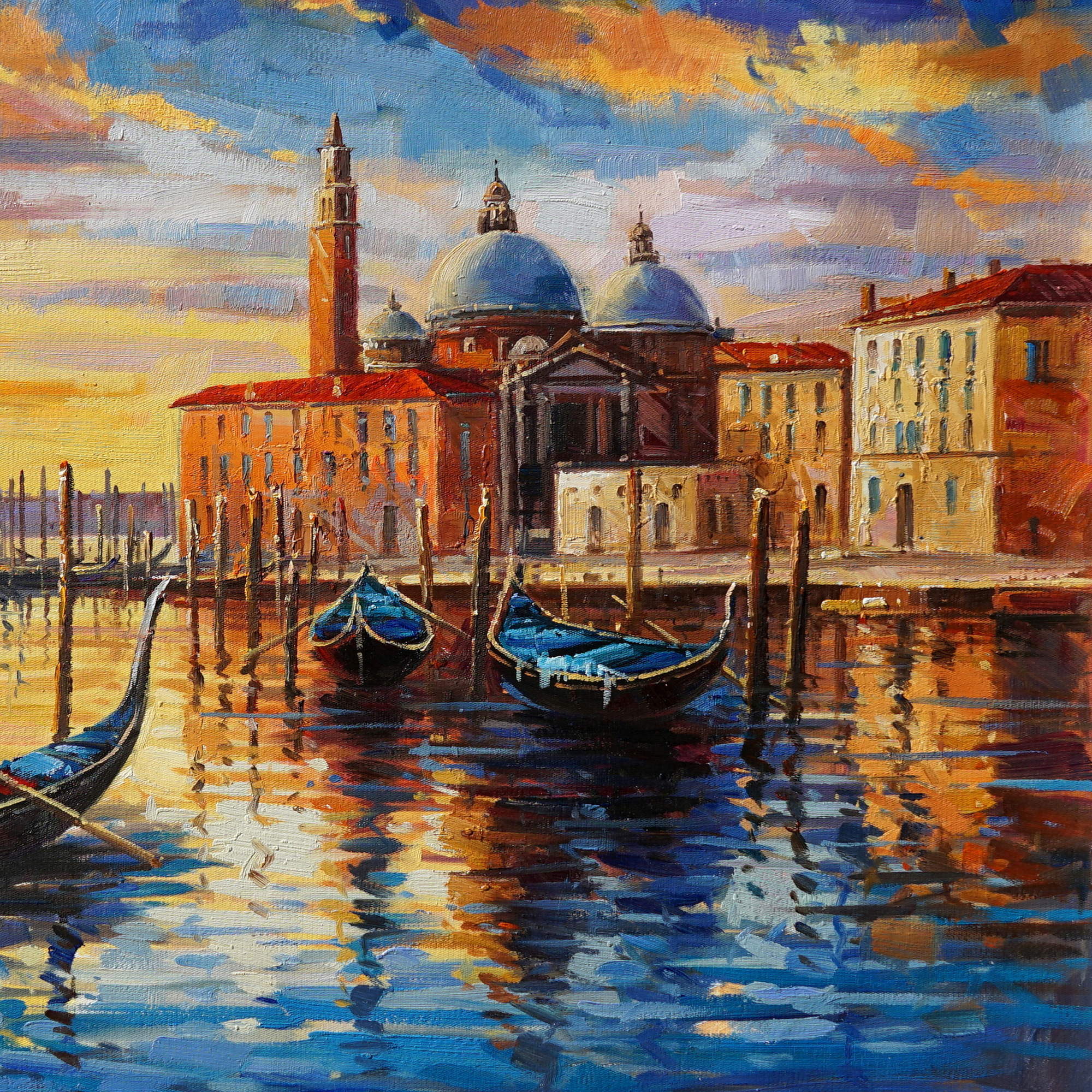 Hand painted Venice at sunset Canal Gondolas 75x100cm