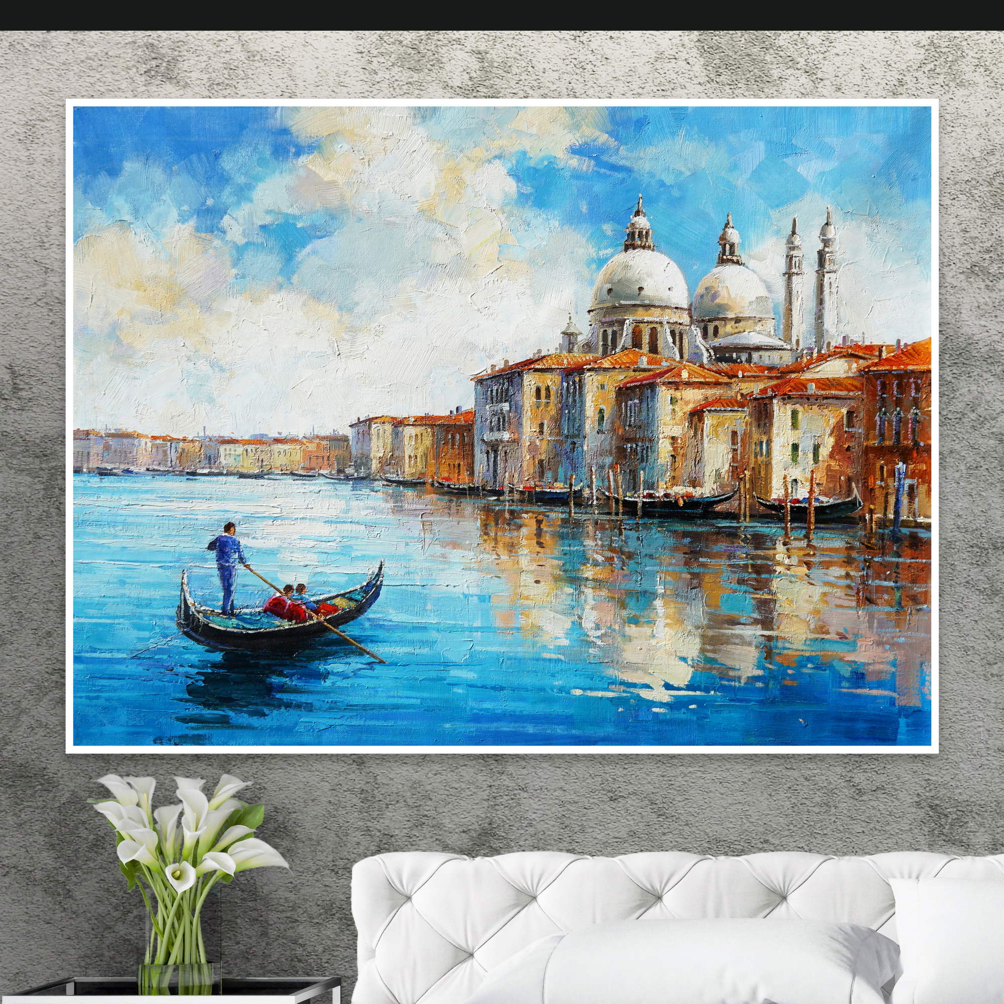 Hand painted View of Venice Canal Gondola 75x100cm