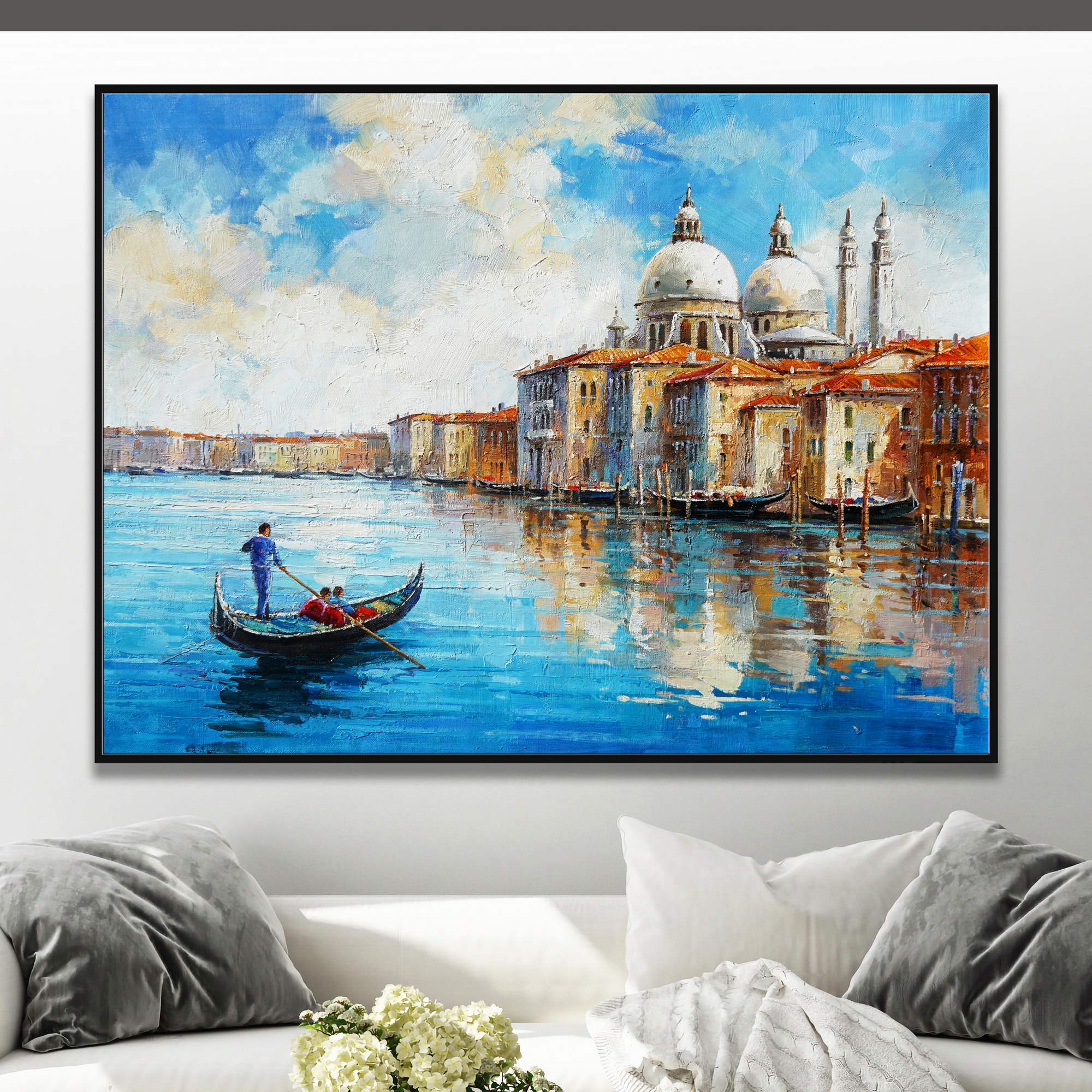 Vue peinte à la main de la gondole du canal de Venise 75x100cm