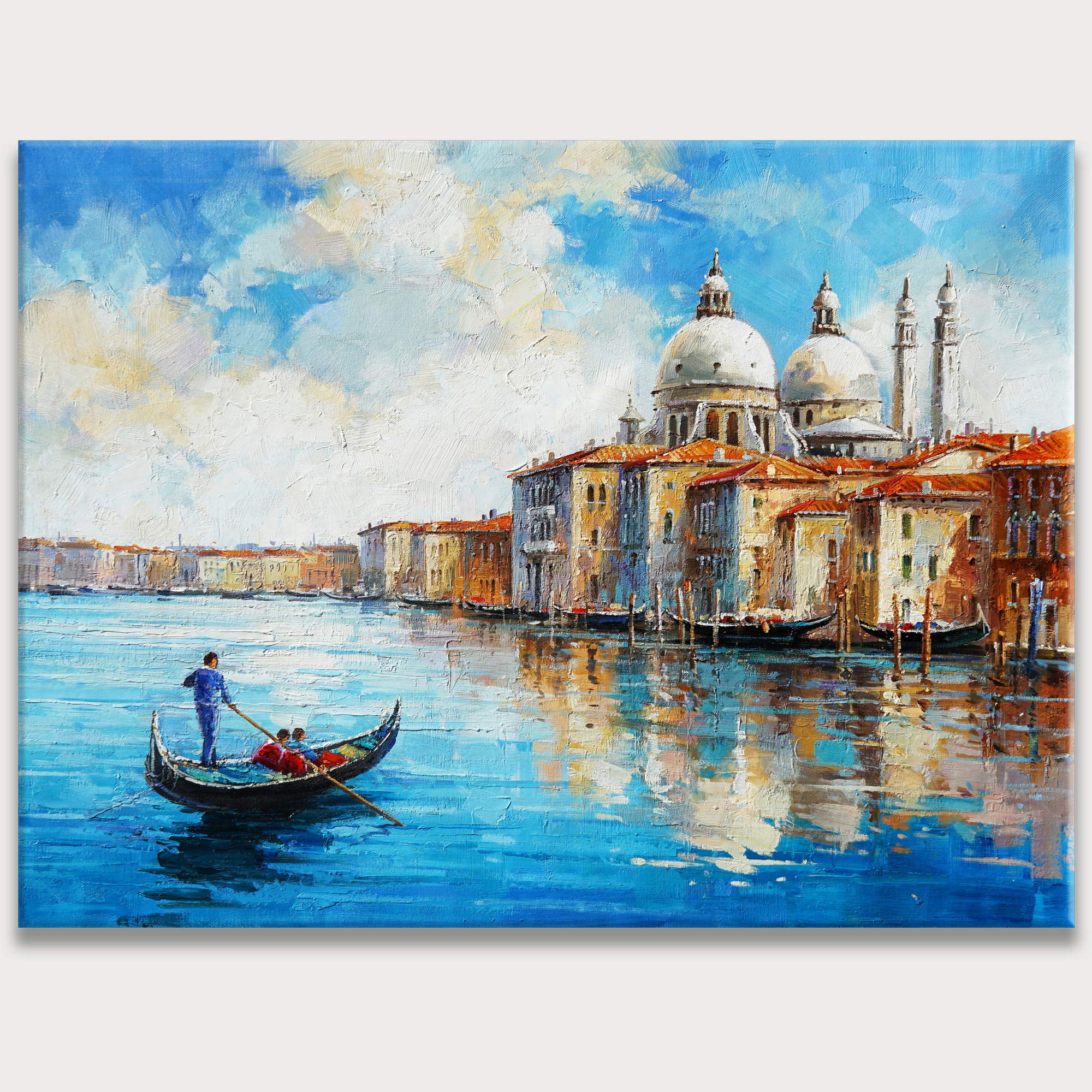 Dipinto a mano Veduta di Venezia Canale Gondola 75x100cm