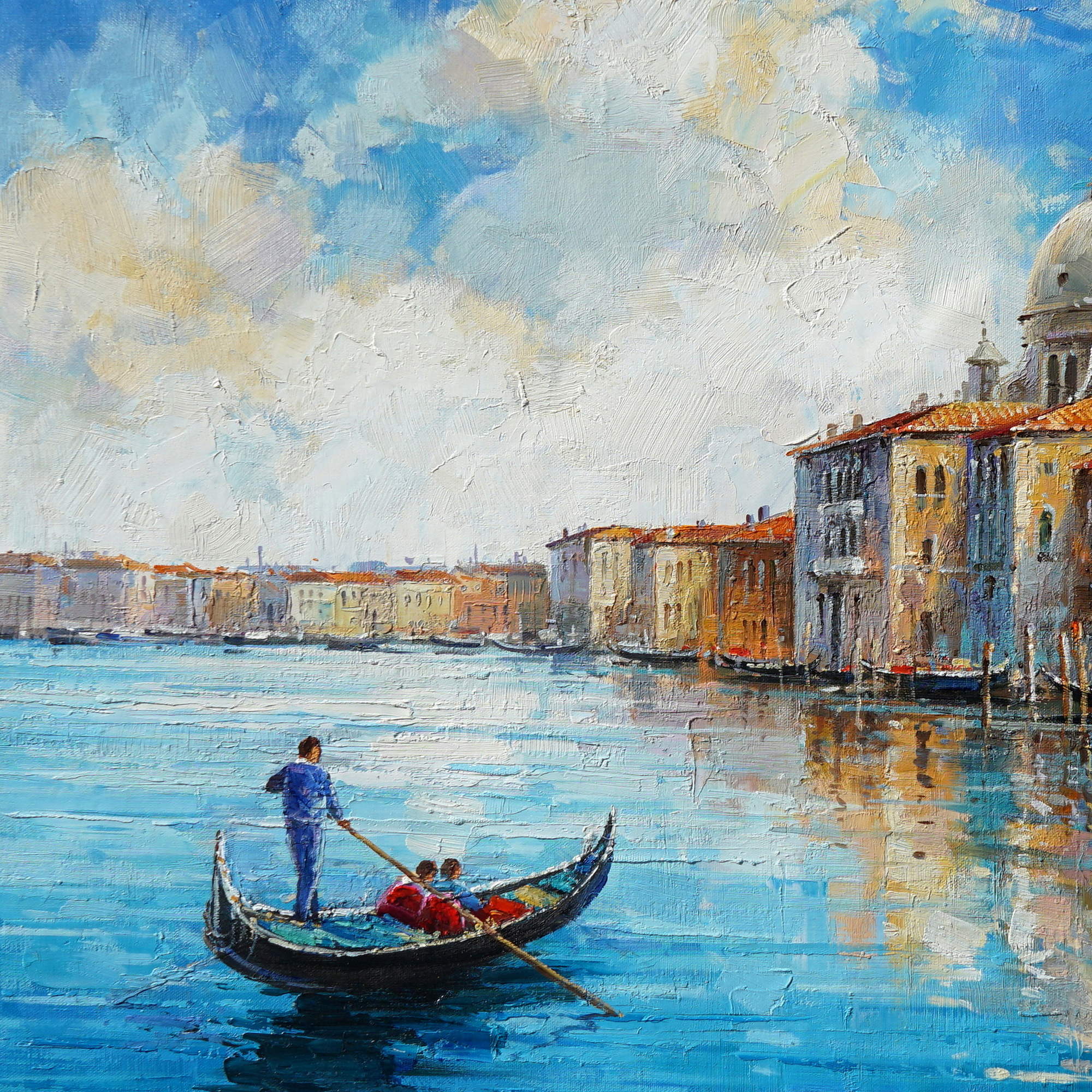 Dipinto a mano Veduta di Venezia Canale Gondola 75x100cm