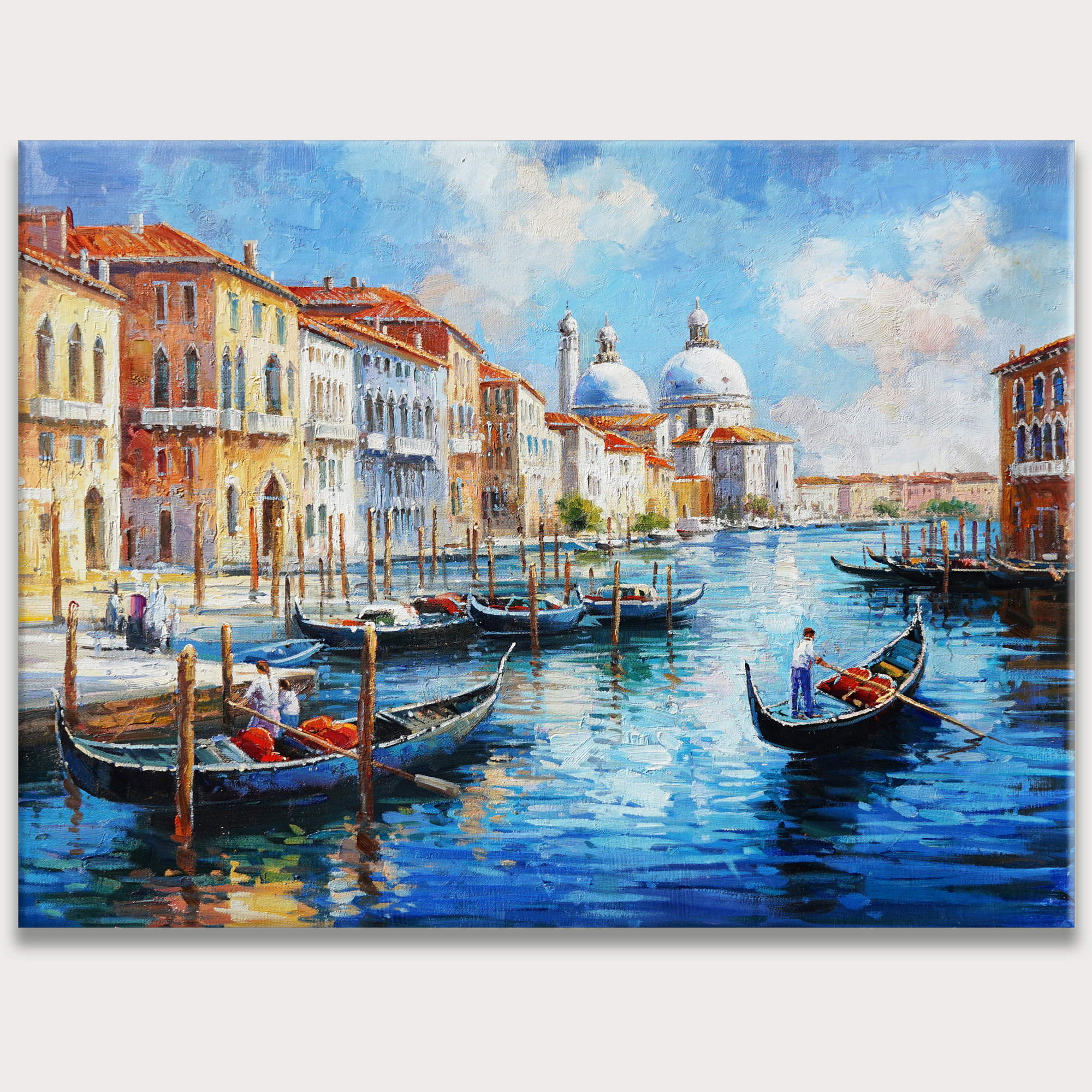 Vue peinte à la main des gondoles du canal de Venise 75x100cm