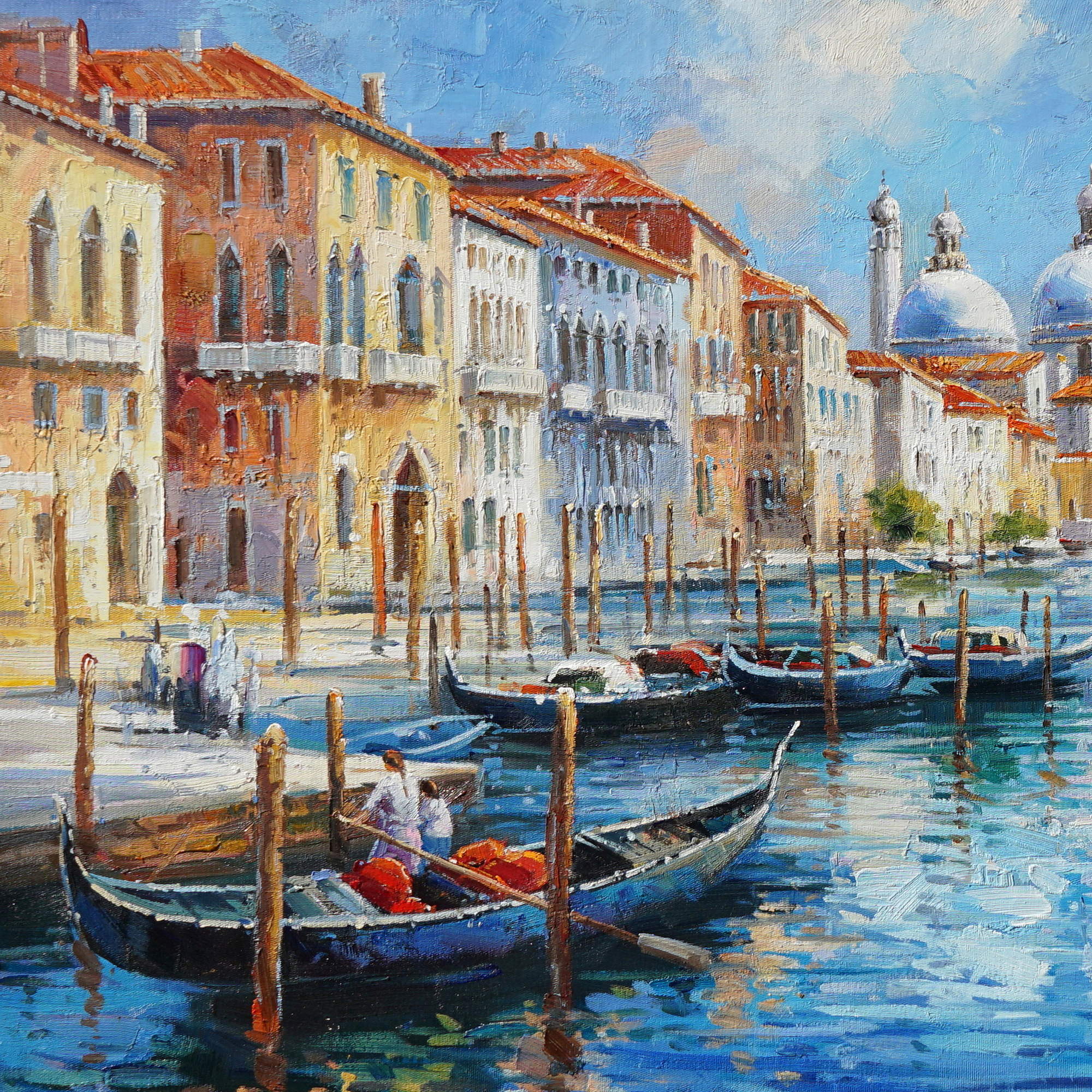 Dipinto a mano Veduta di Venezia Canale Gondole 75x100cm