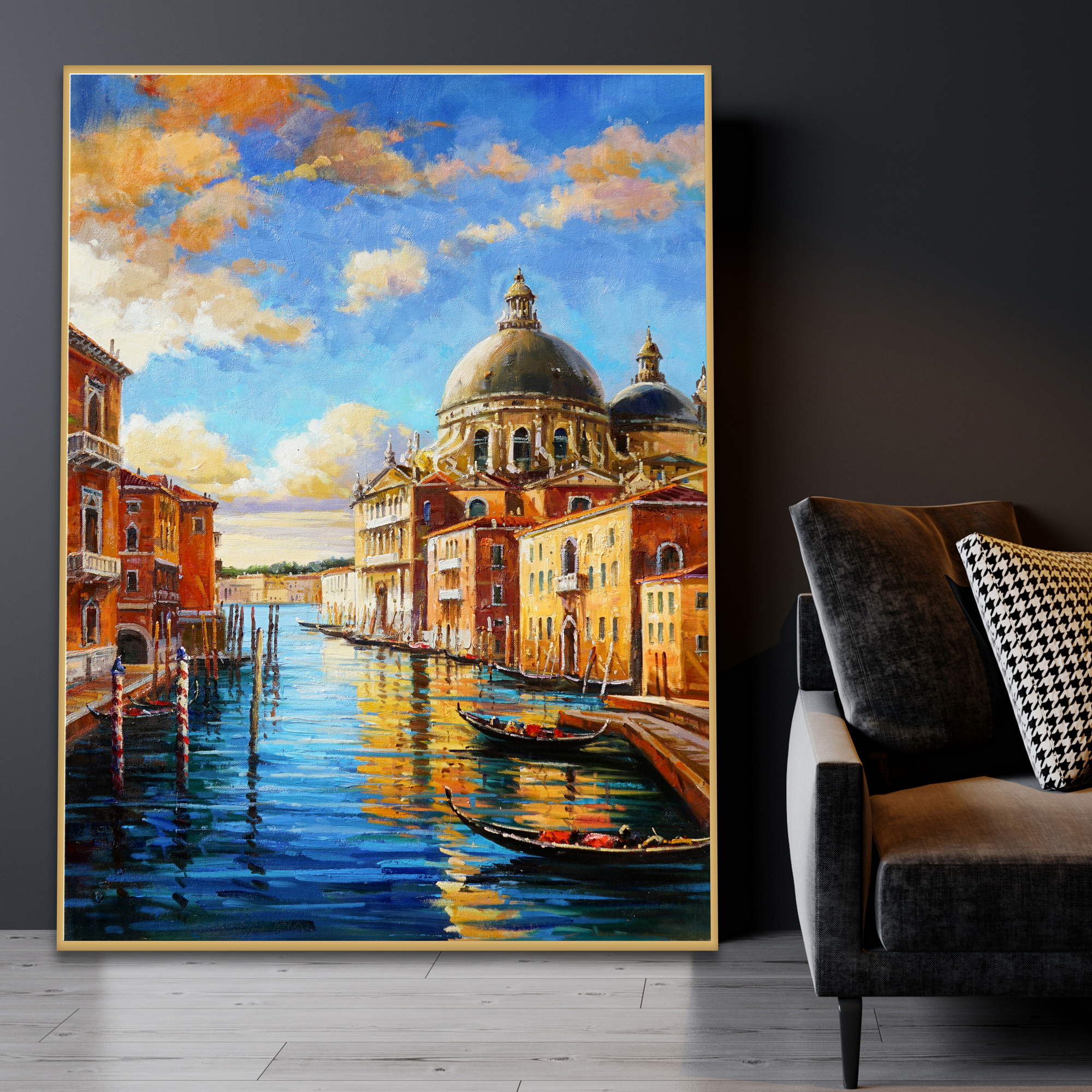 Dipinto a mano Canal Grande Basilica di Santa Maria della Salute, Venezia 75x100cm