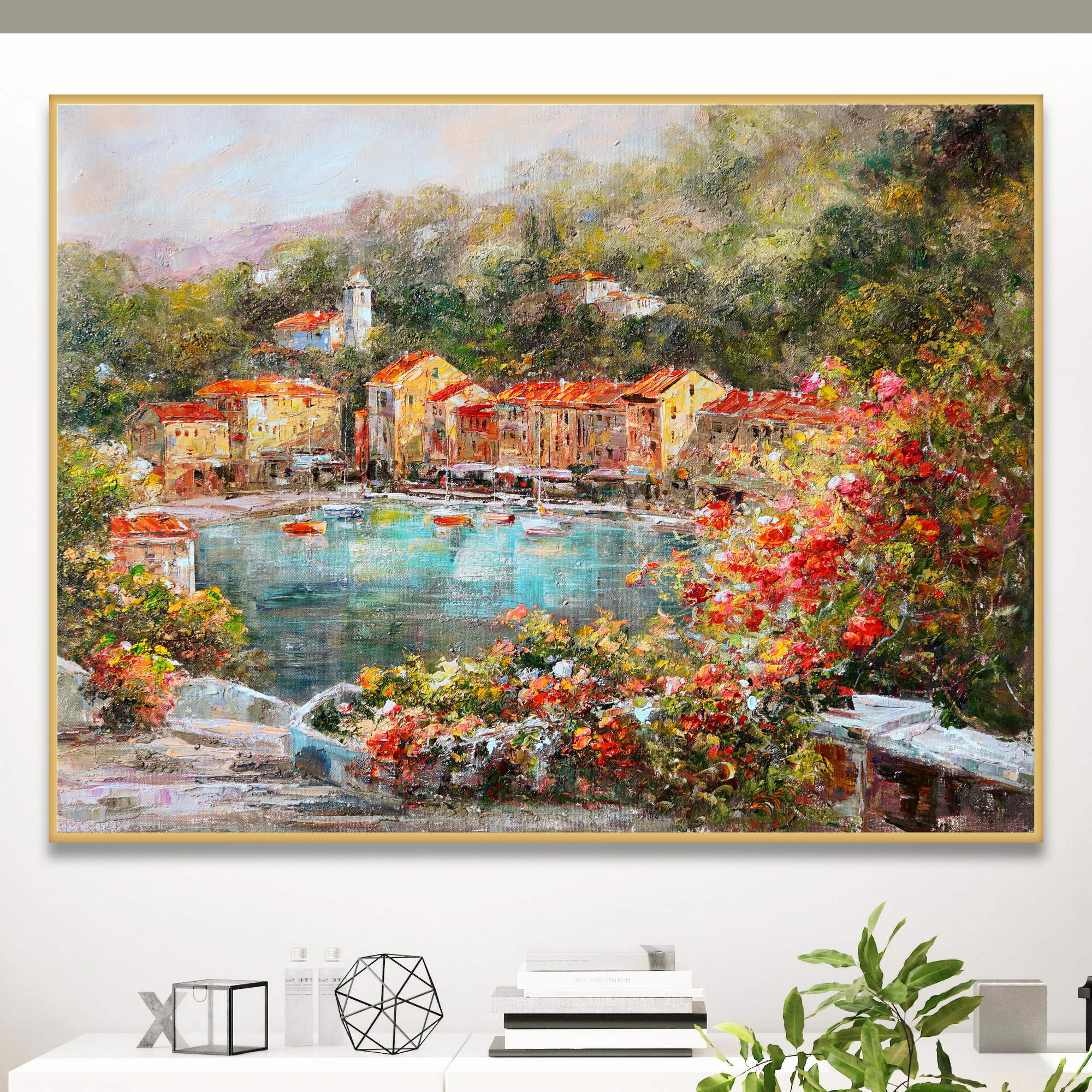 Hand painted View of the seaside village of Portofino 75x100cm
