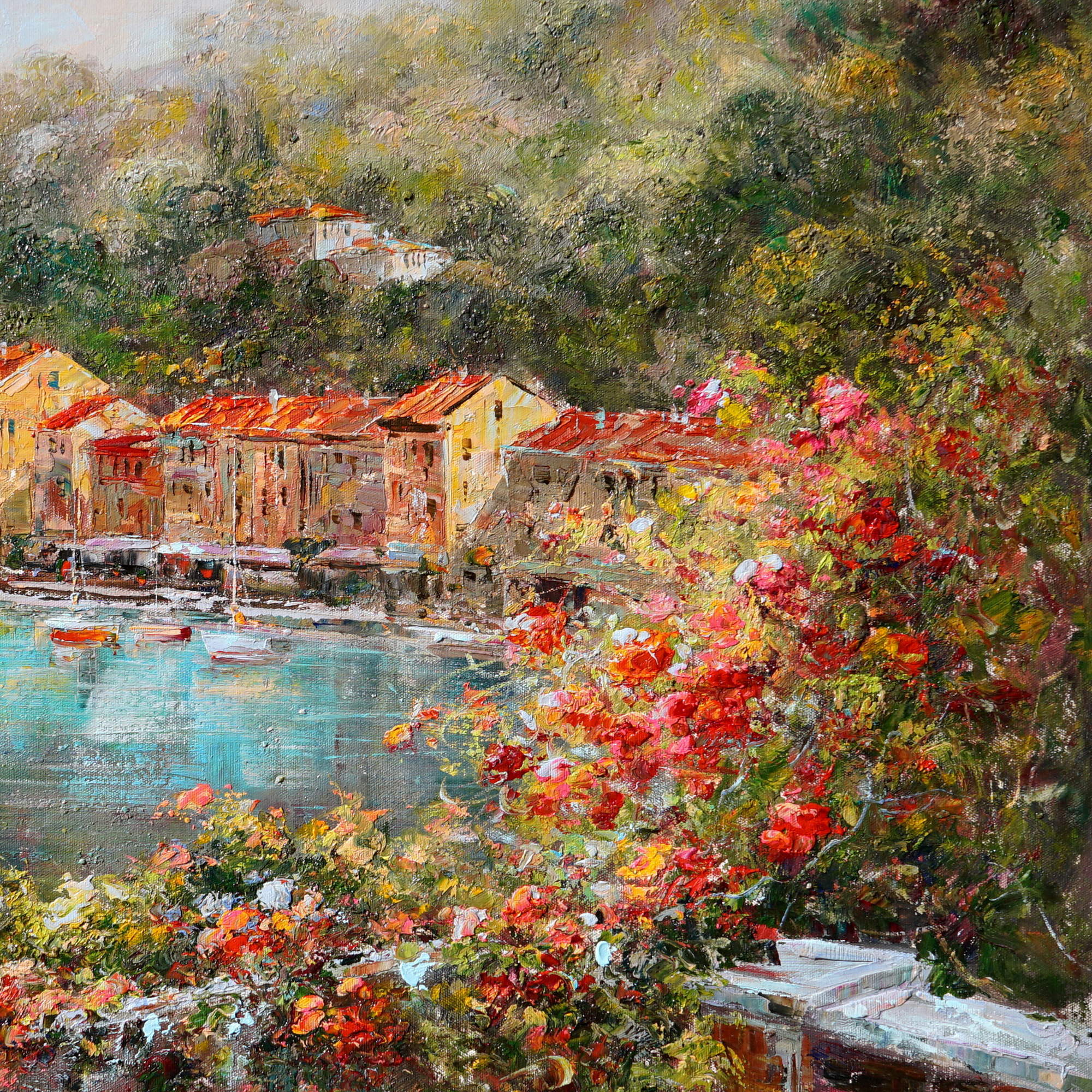 Hand painted View of the seaside village of Portofino 75x100cm