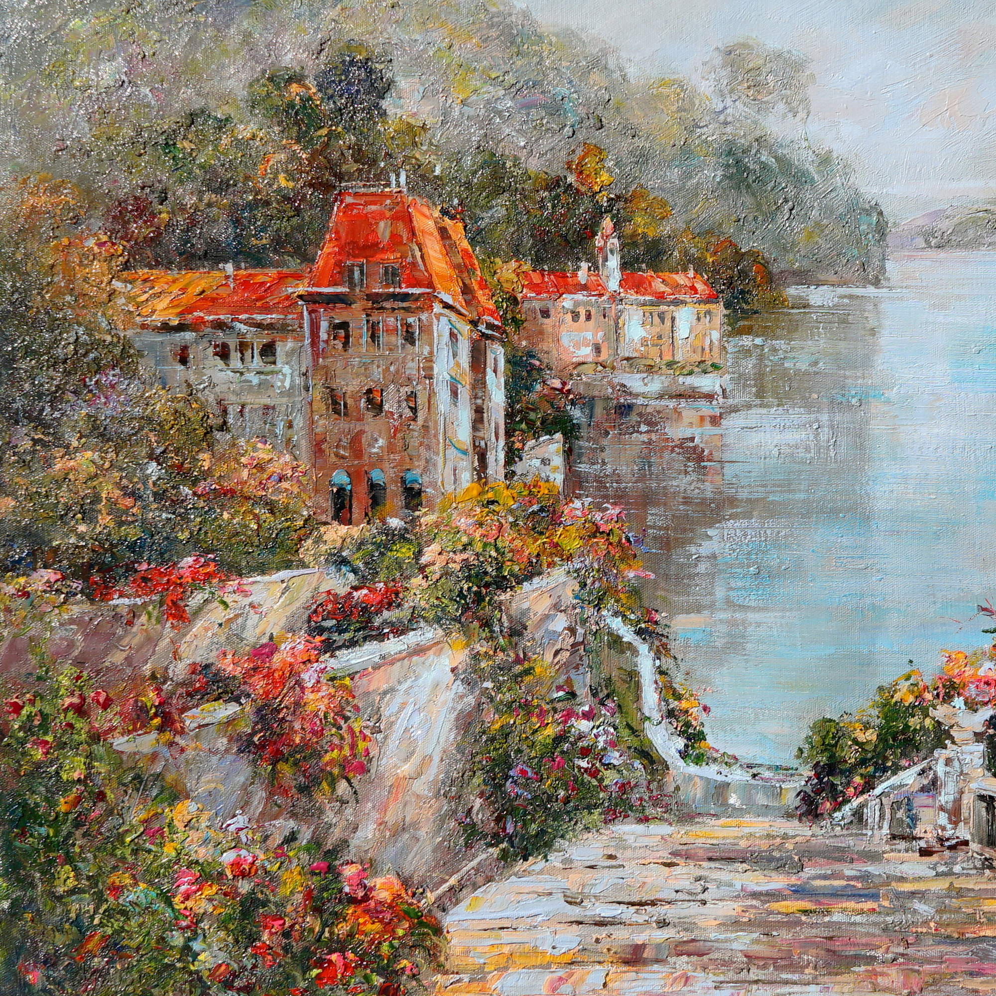 Hand painted View of Lake Como 75x100cm