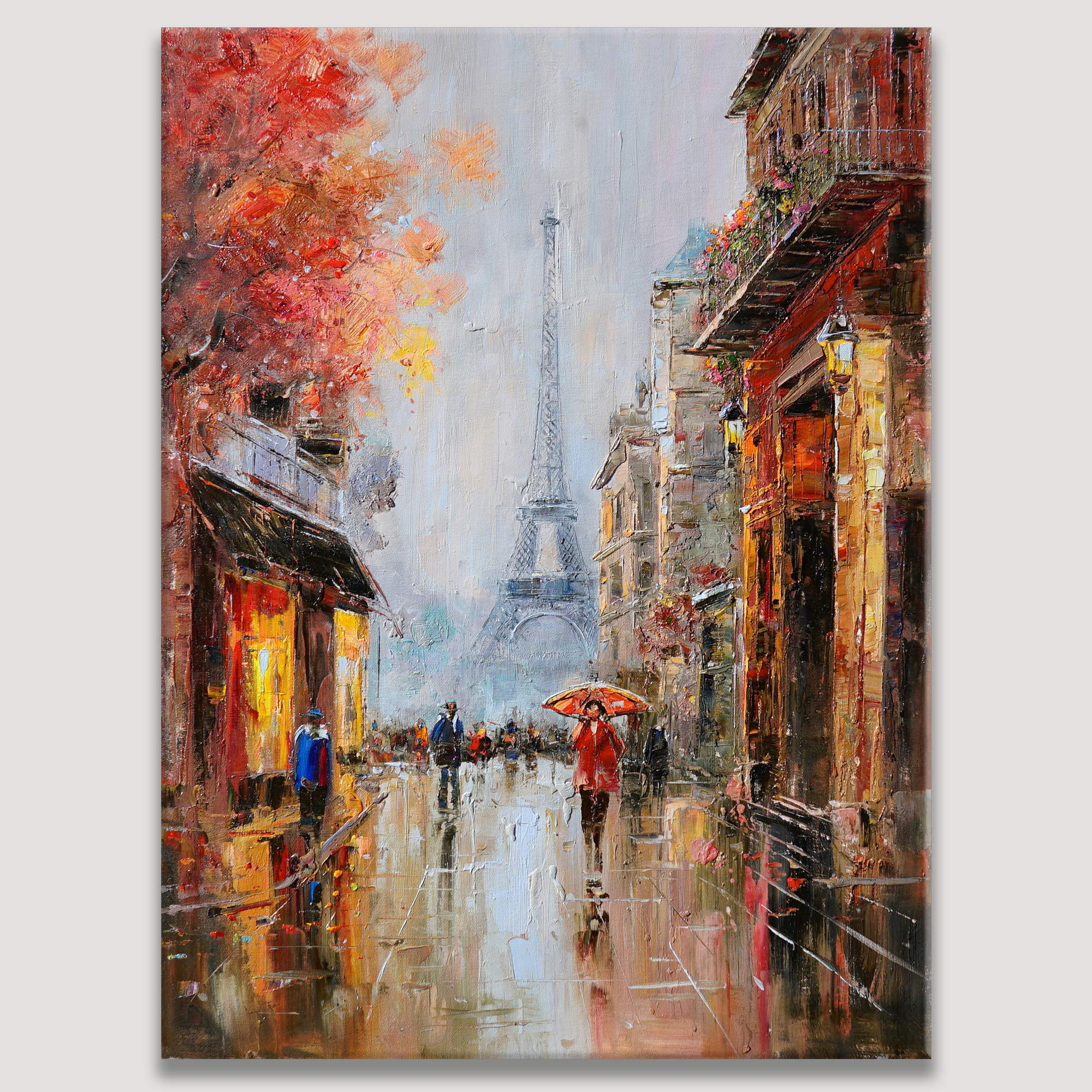 Jour de pluie à Paris peint à la main 75x100cm
