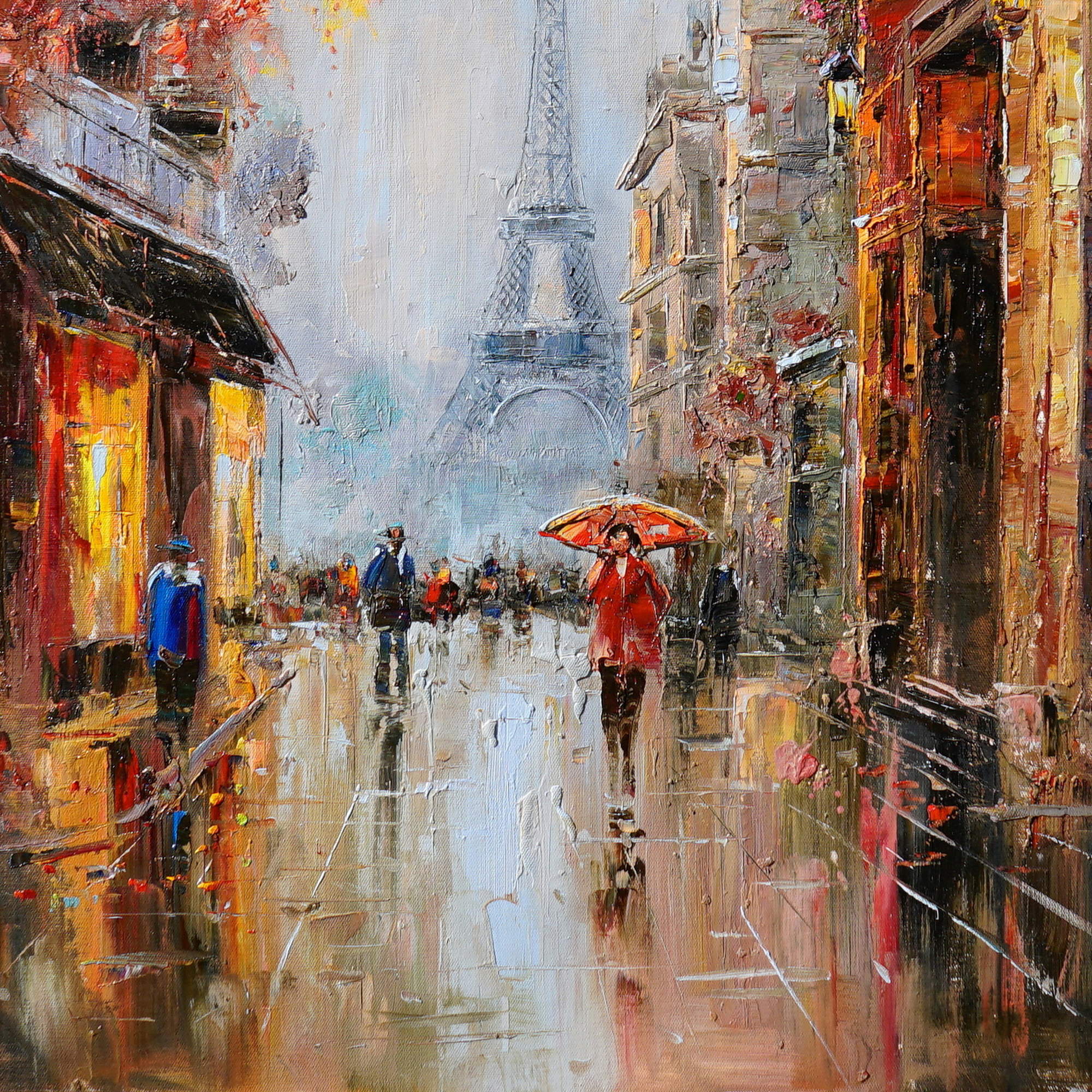 Hand painted Rainy day in Paris 75x100cm
