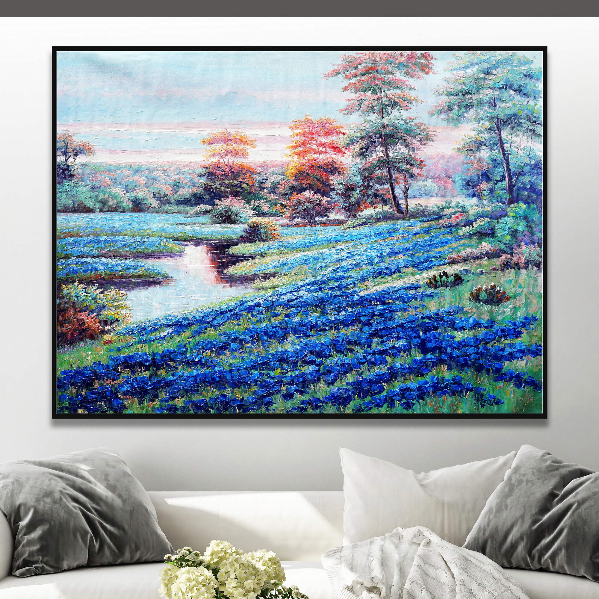 Hand painted Provence lavender fields 75x100cm