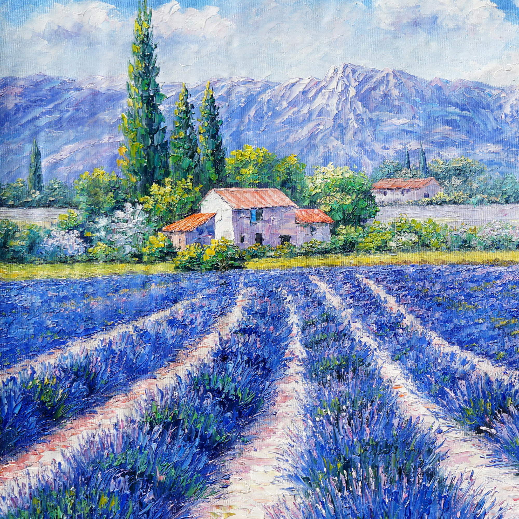 Champs de lavande de Provence peints à la main 75x100cm