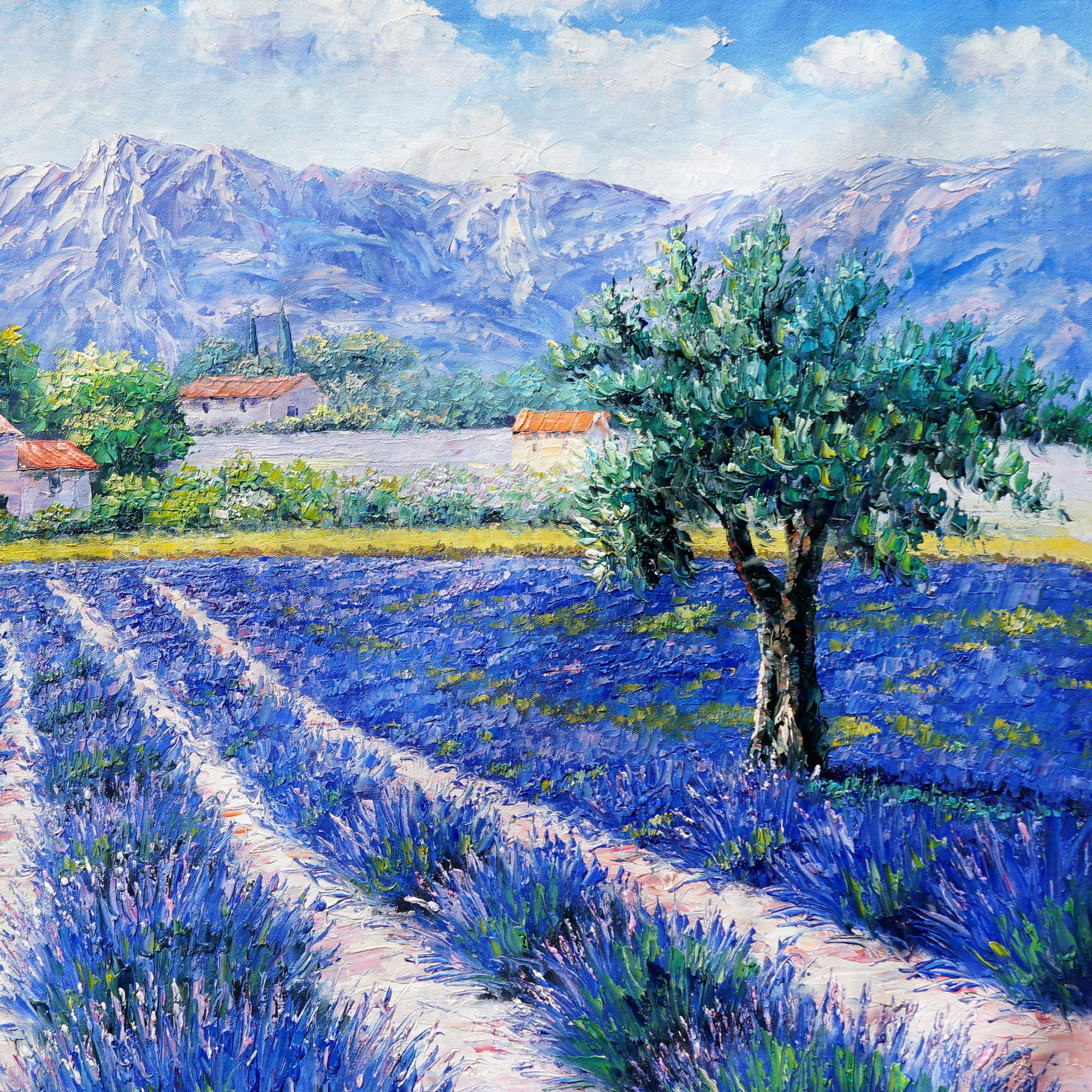 Champs de lavande de Provence peints à la main 75x100cm